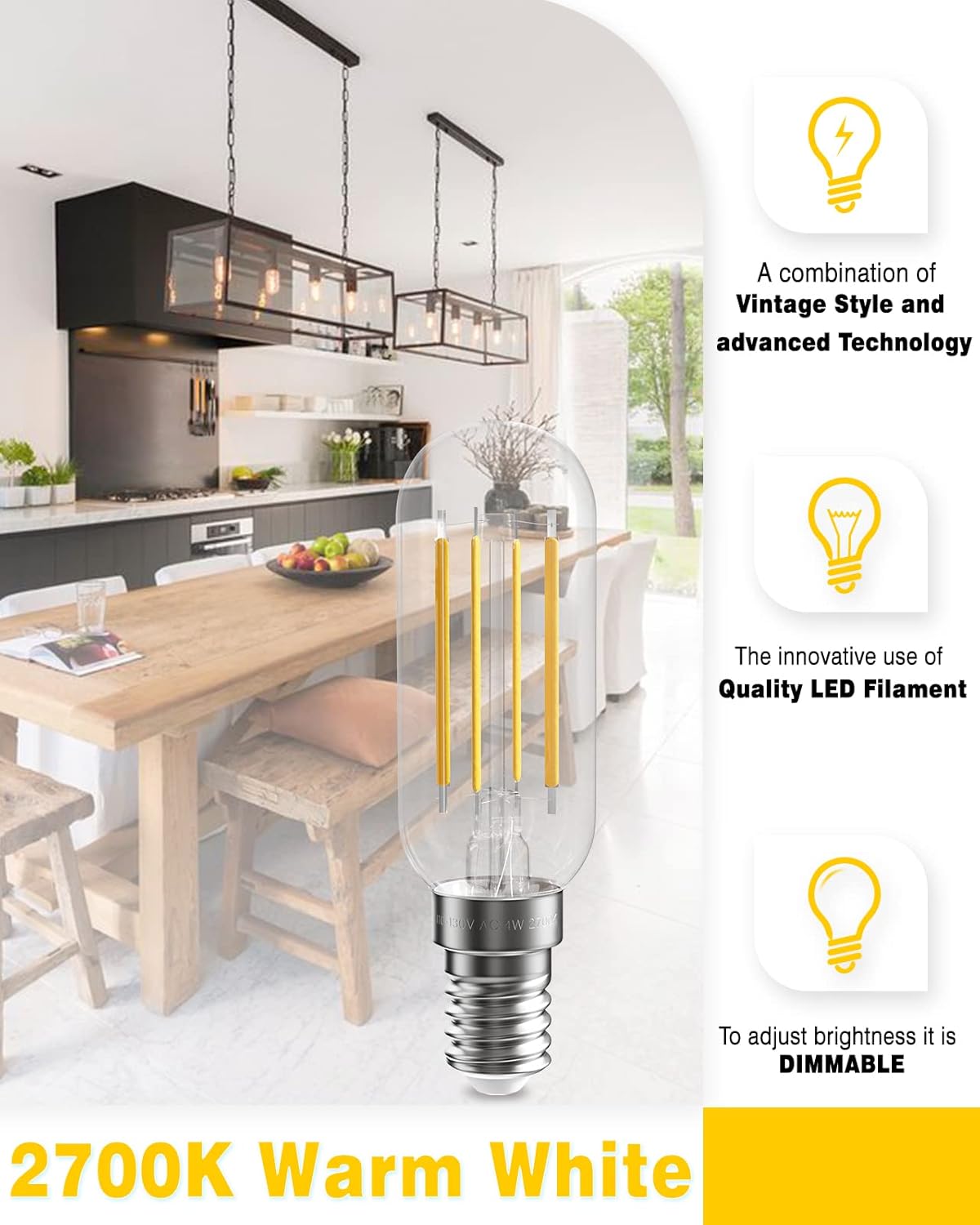 SHINESTAR Paquete de 8 bombillas LED E12, equivalente a 40 W, blanco suave de 2700 K, base de candelabro, bombillas Edison T6, regulables