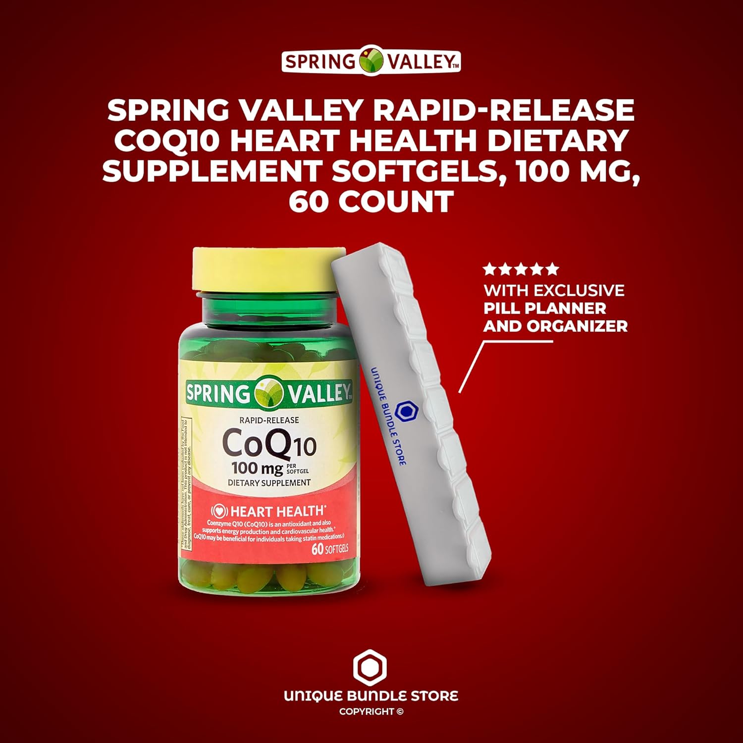 Spring Valley, CoQ10 100 mg, 60 unidades de suplemento dietético de liberación rápida para la salud del corazón, cápsulas blandas CQ10 de 100 mg +