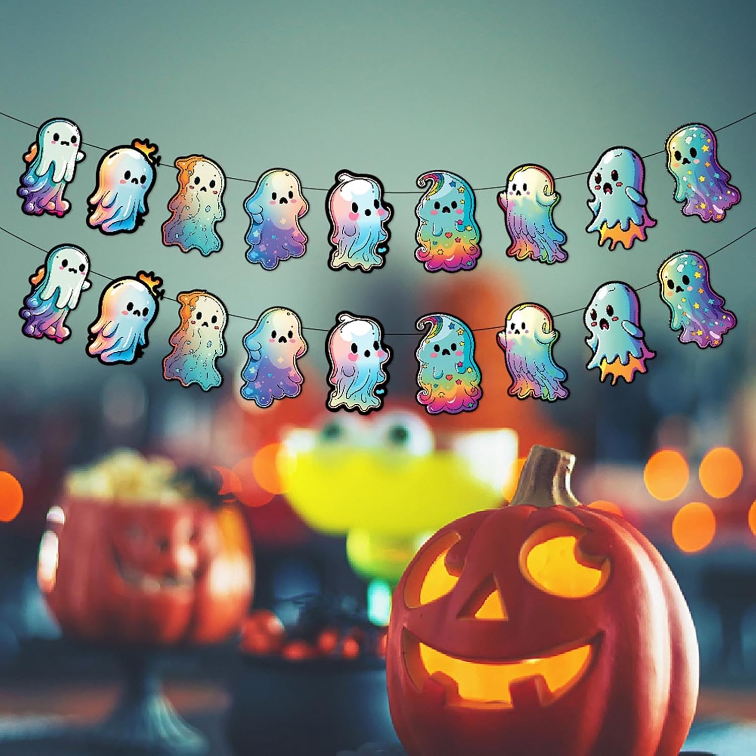 Lindos serpentinas de decoración de fiesta de Halloween con fantasma, 18 guirnaldas colgantes de techo en remolino, cumpleaños, día de abucheo,