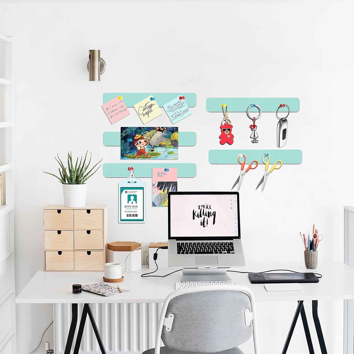 Tablón de anuncios de fieltro para dormitorio, oficina, decoración de pared del hogar, tablero de anuncios autoadhesivo con 35 pasadores para pegar