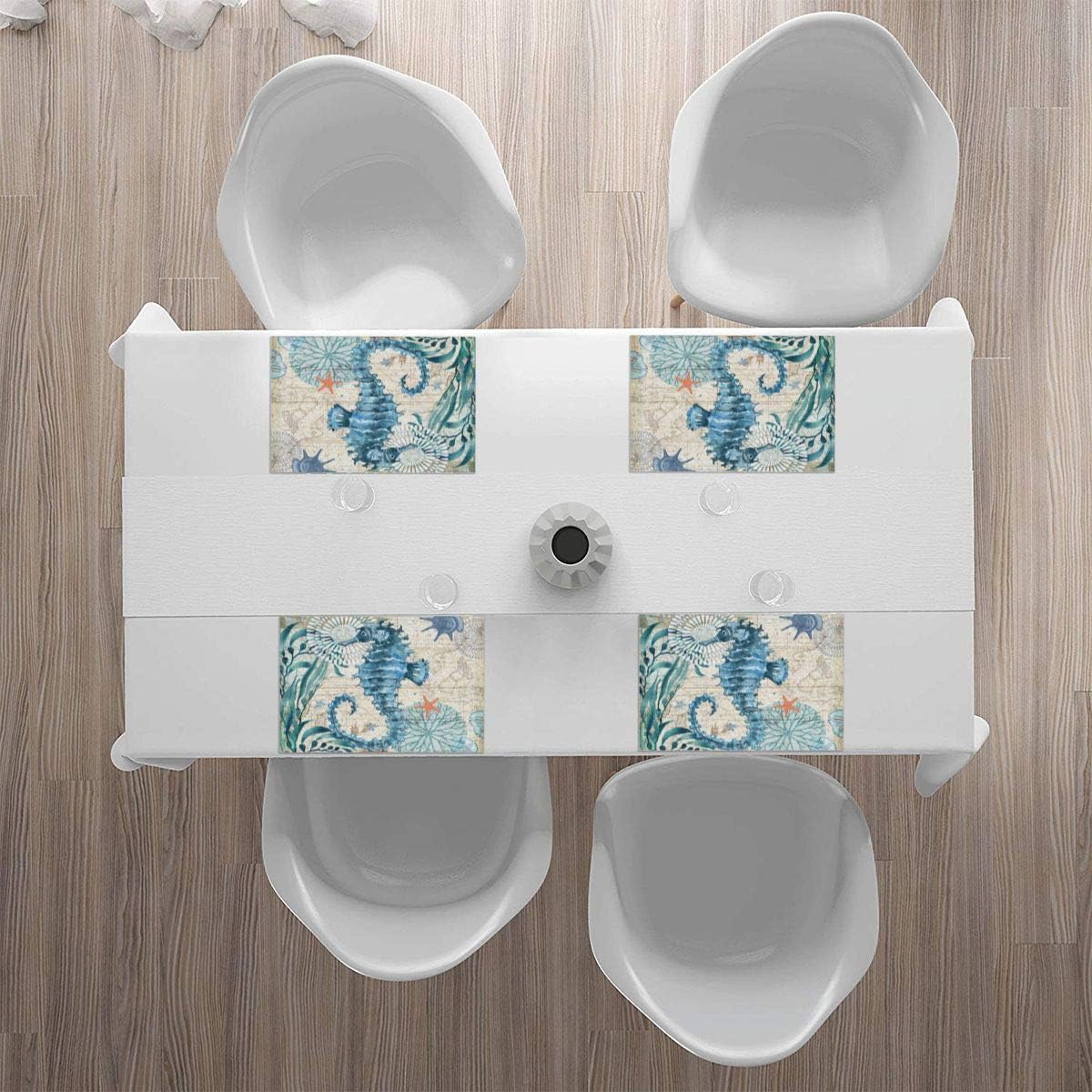 MSGUIDE Blue Seahorse – Juego de 4 manteles individuales para mesa de comedor, lavables, resistentes al calor, 12 x 18 pulgadas