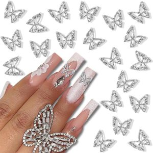20 dijes de aleación de mariposa para uñas, gemas de mariposa de metal 3D, diamantes de imitación de uñas de cristal brillante para uñas acrílicas, 20 dijes de aleación de mariposa para uñas, gemas de mariposa de metal 3D, diamantes de imitación de uñas de cristal brillante para uñas acrílicas,