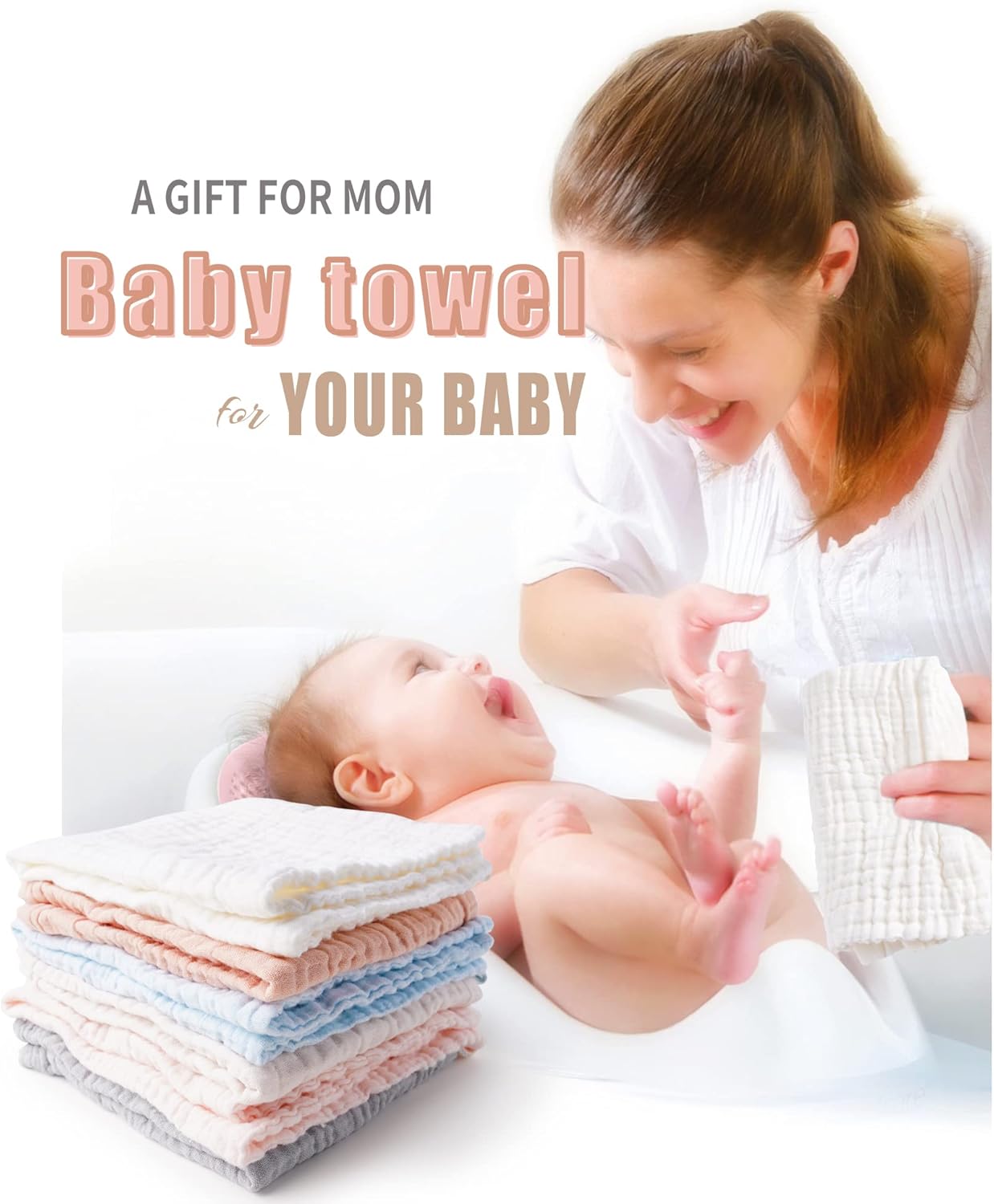 Konssy Paquete de 6 paños de muselina para bebé, unisex, 100% algodón, para la cara del bebé, cuerpo cómodo y suave para recién nacidos, niños y