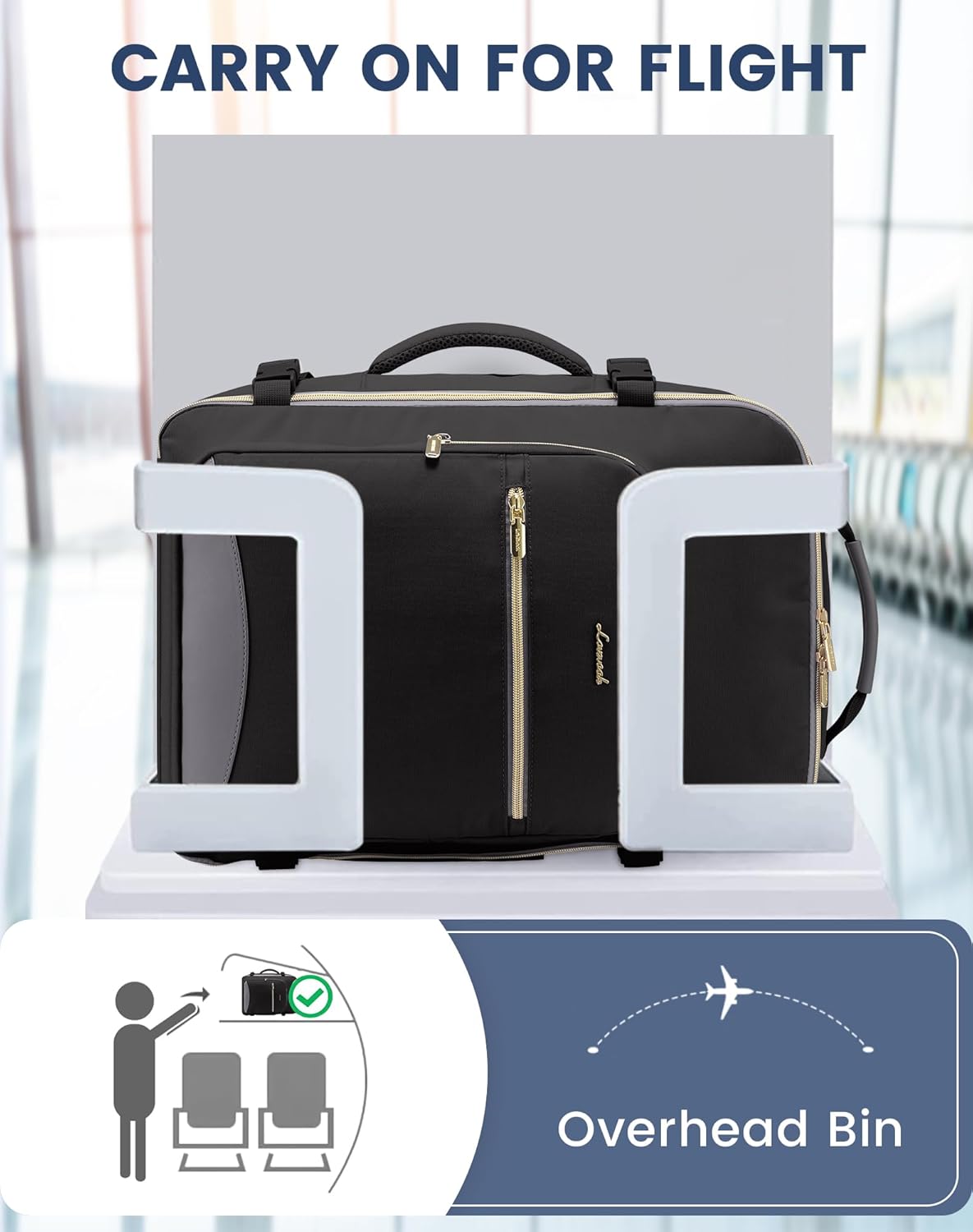 LOVEVOOK Mochila de viaje para mujeres y hombres como artículo personal aprobado por vuelo, equipaje de 40 L, Negro –