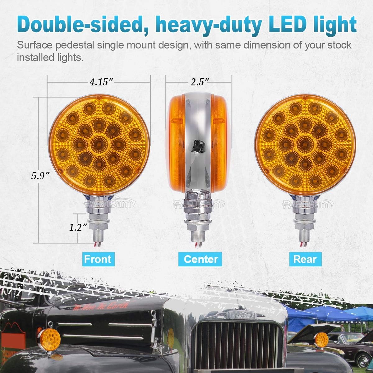 Partsam 2 luces LED redondas ámbarámbar de doble cara, señal de giro trasera y luces de estacionamiento, montaje en poste sellado, 42 luces LED de
