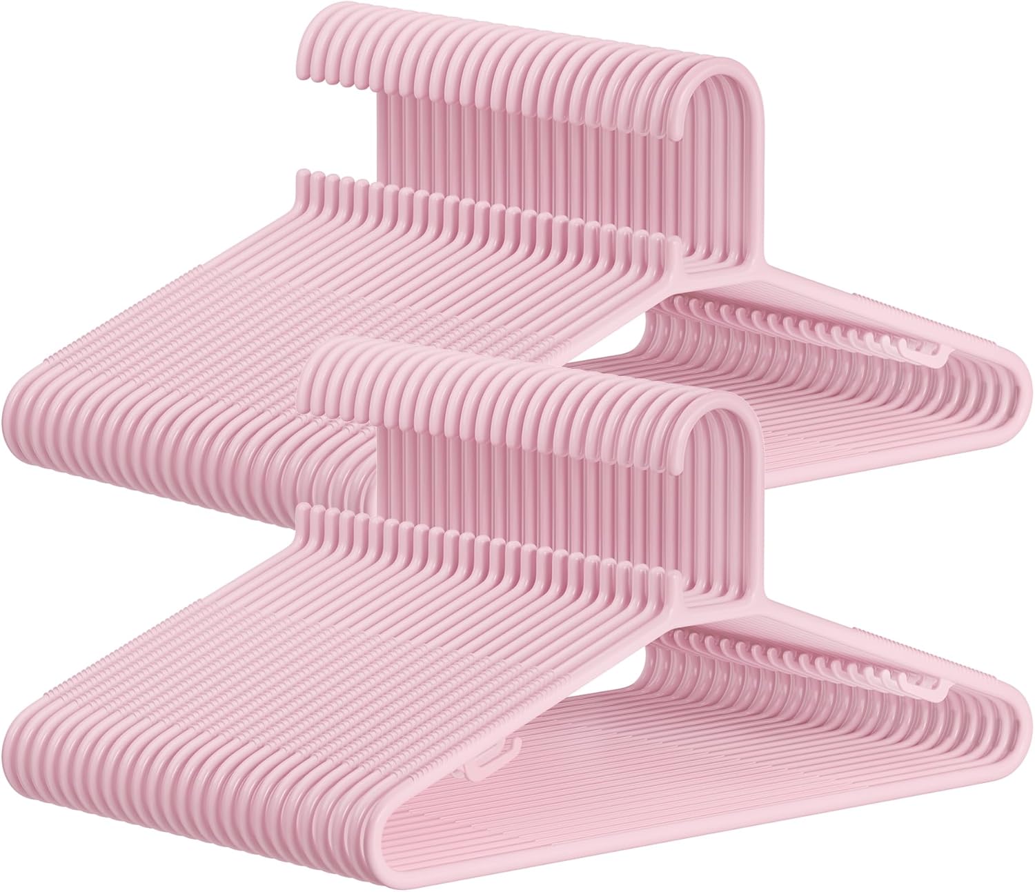 SONGMICS Perchas de plástico, paquete de 50 perchas de ropa que ahorran espacio, perchas ligeras, para pantalones, abrigos, vestidos, rosa gelatina