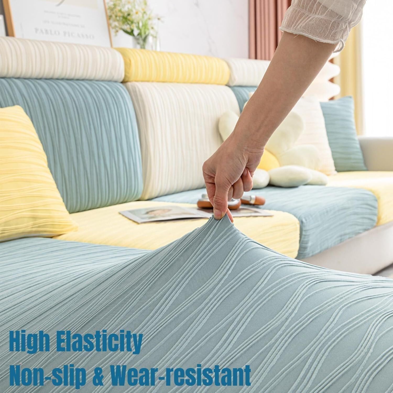 Dfcdcoo Funda elástica universal para sofá de seda de hielo, resistente al desgaste, funda mágica de alta elasticidad para sofá (amarillo, M