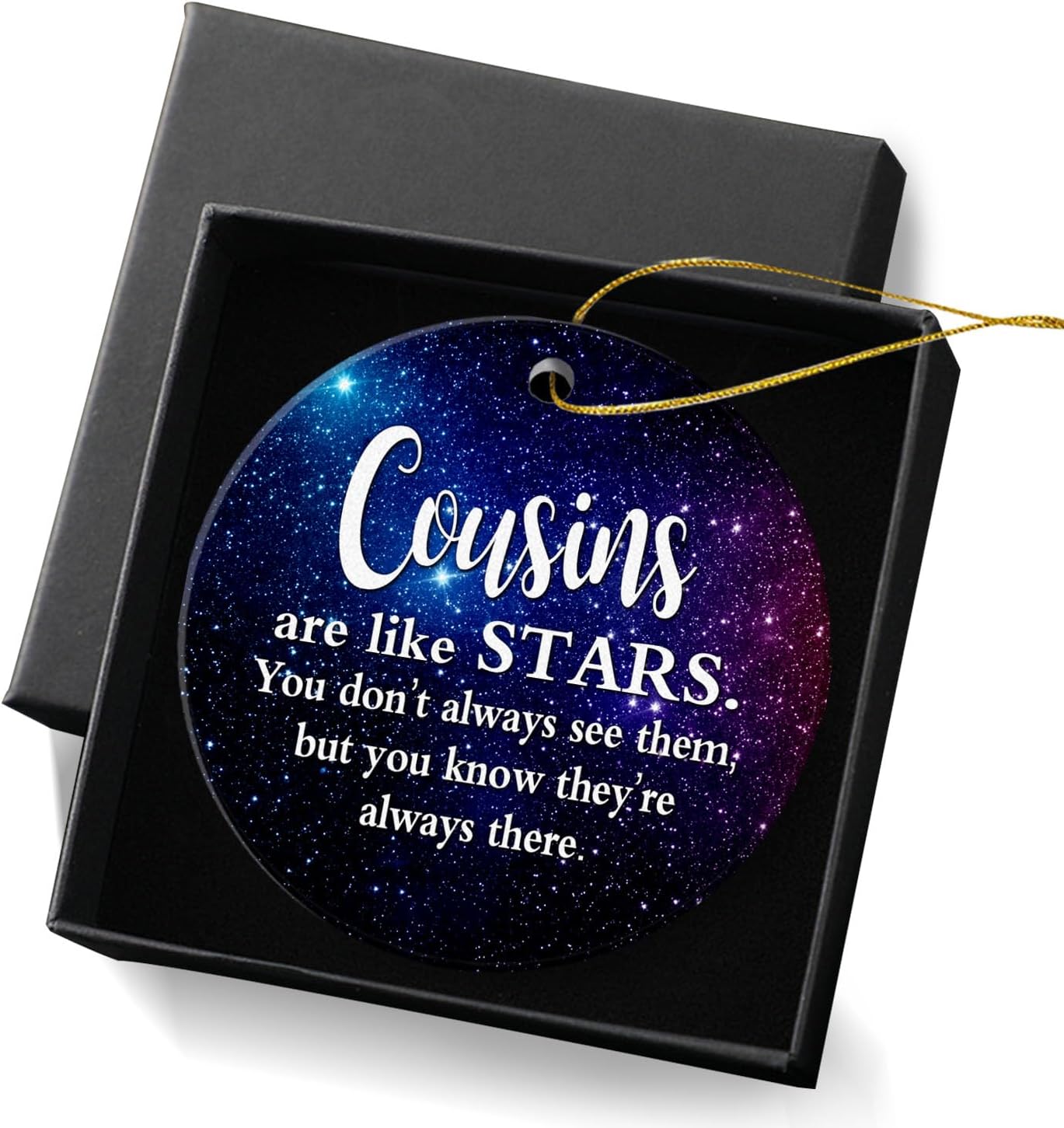 Adorno de Navidad 2023, recuerdo redondo, adorno para árbol de Navidad, 2.95 pulgadas con caja de regalo, los primos son como estrellas, siempre