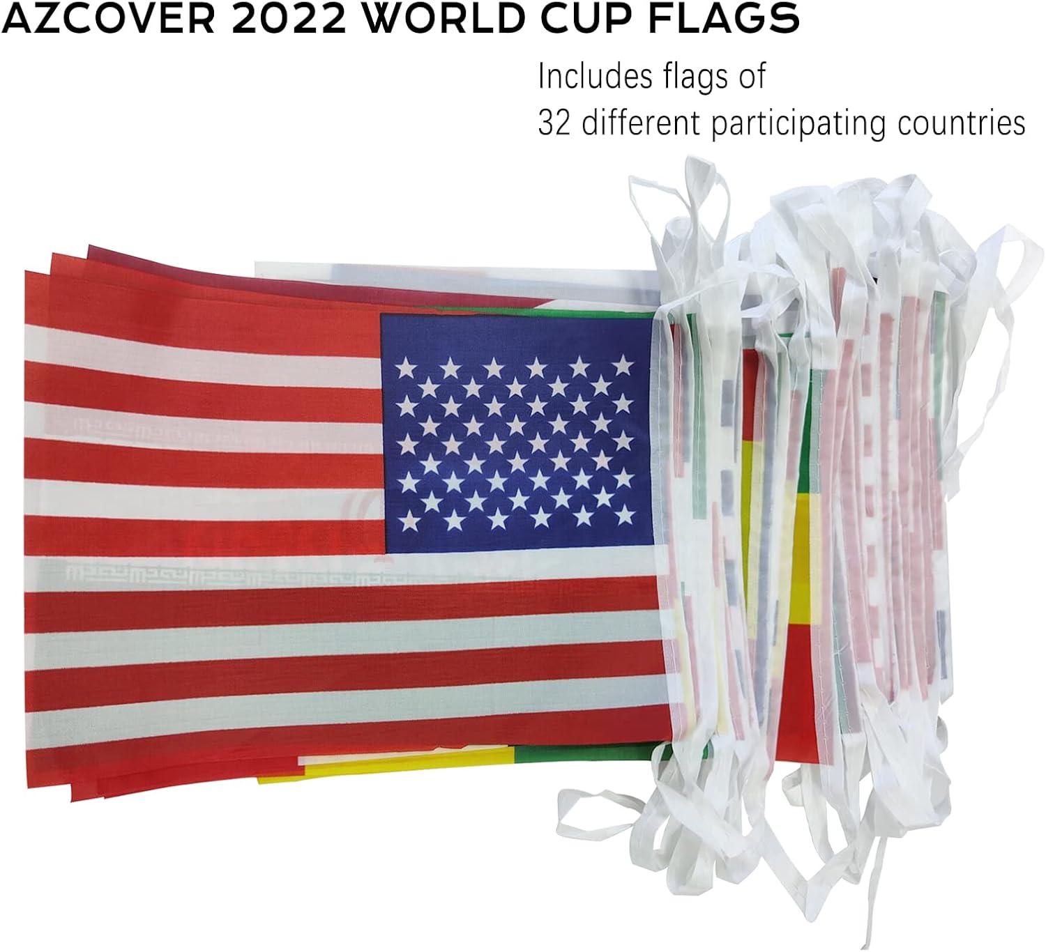 AZCOVER – Banderas de fiesta de fútbol de Qatar 2022 de 11.8 x 7.8 pulgadas, banderines de 32 equipos, suministros de fiesta de todo el mundo,