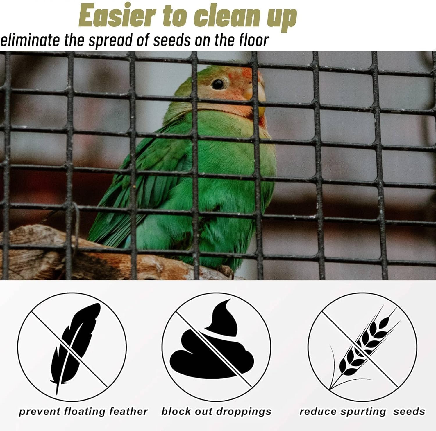Falda de jaula para pájaros, atrapador de semillas de pájaros de malla, cubierta de red aireada de jaula de pájaros, falda ventilada de nailon