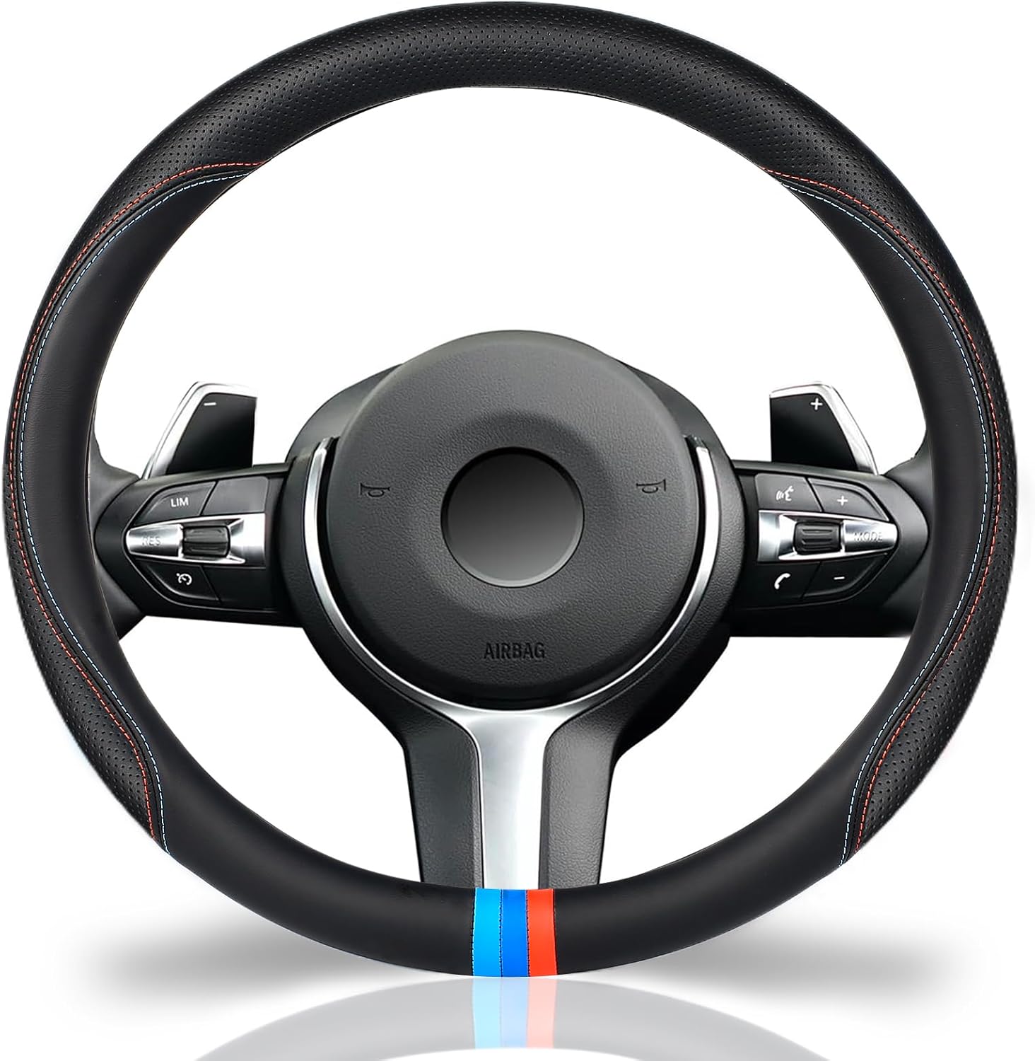 Funda para volante, 15 pulgadas, universal, color M, compatible con BMW, diseño de tres colores, antideslizante, estilo deportivo