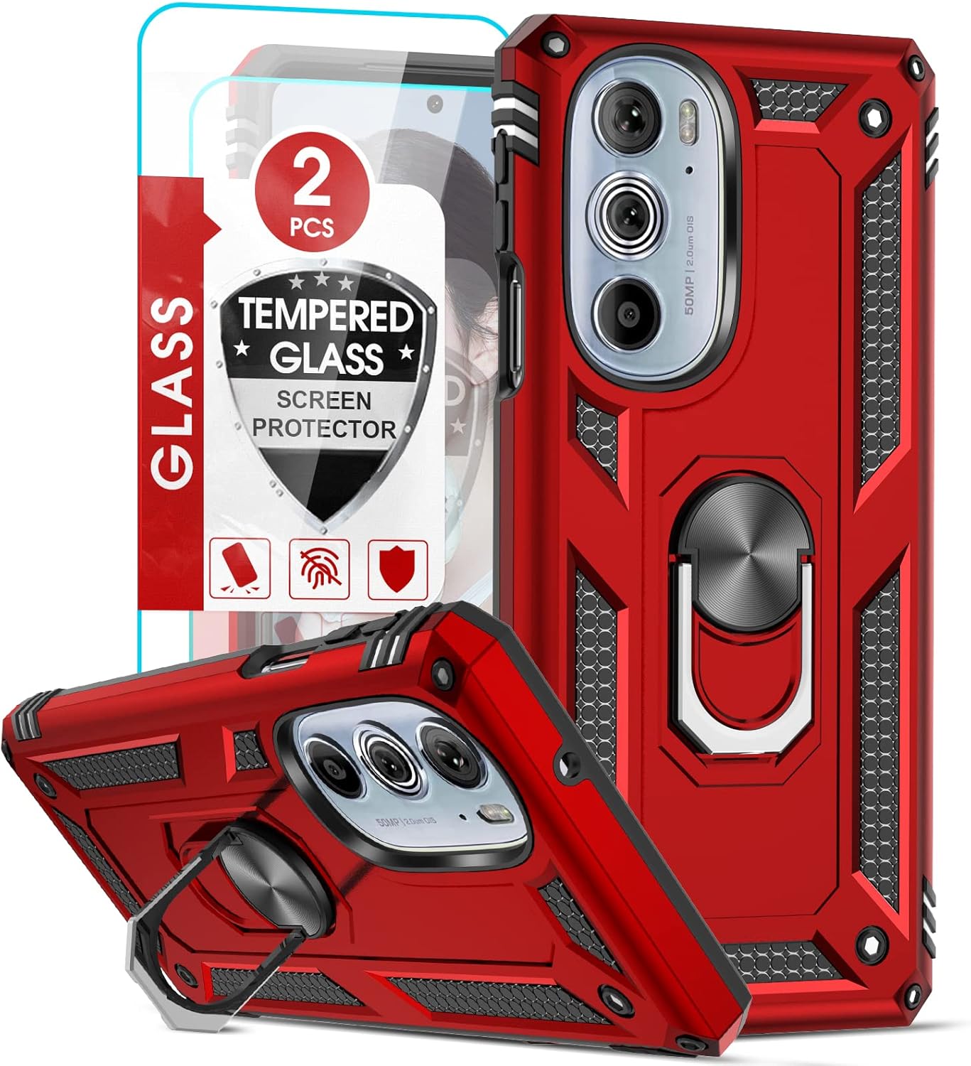 LeYi Funda para Motorola Edge 30 Pro  Moto Edge Plus 2022 con 2 protectores de pantalla de vidrio templado, grado militar funda protectora con