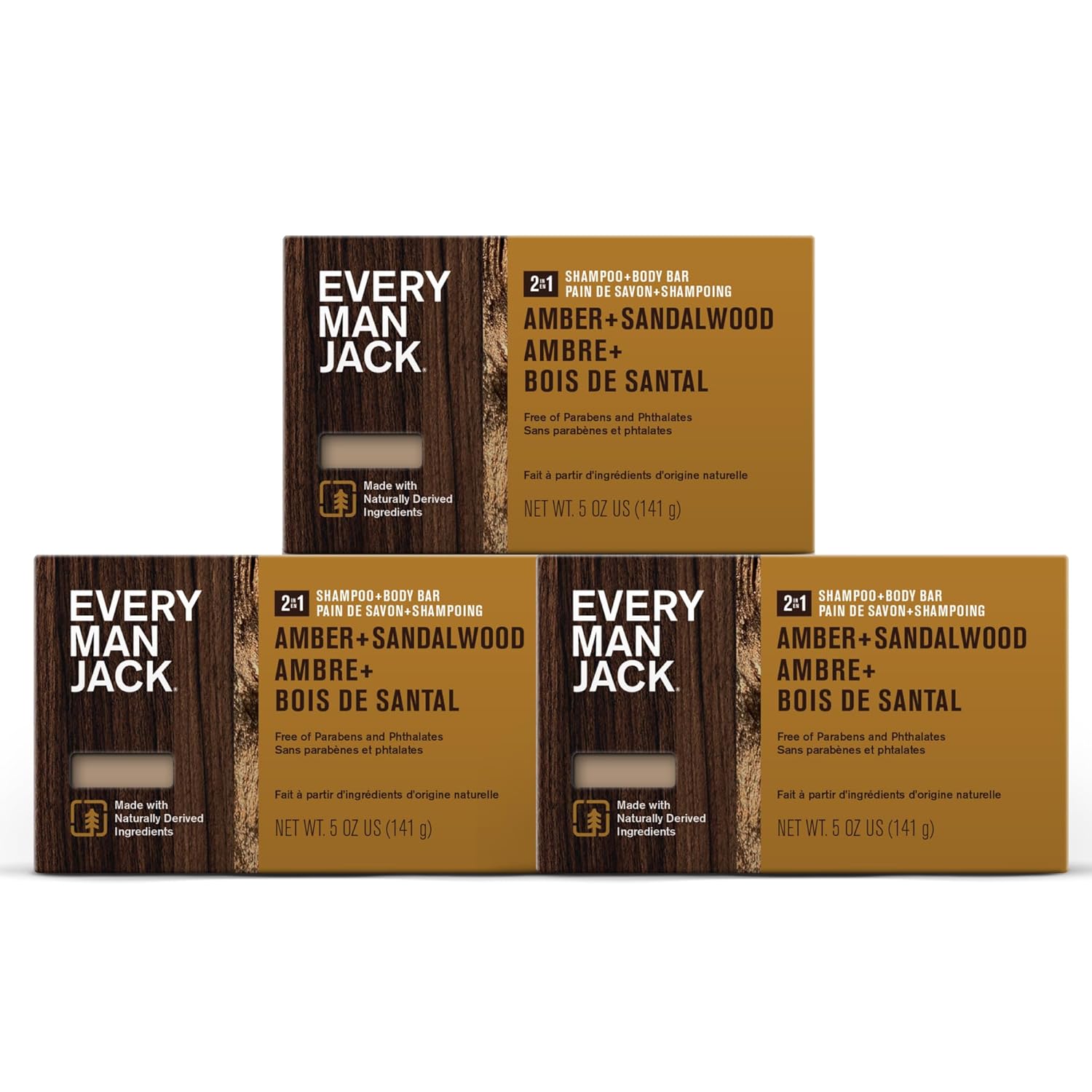 Every Man Jack Amber + Sandalwood – Barra de jabón para hombre para cuerpo y cabello con manteca de karité, aloe vera y glicerina para limpiar,