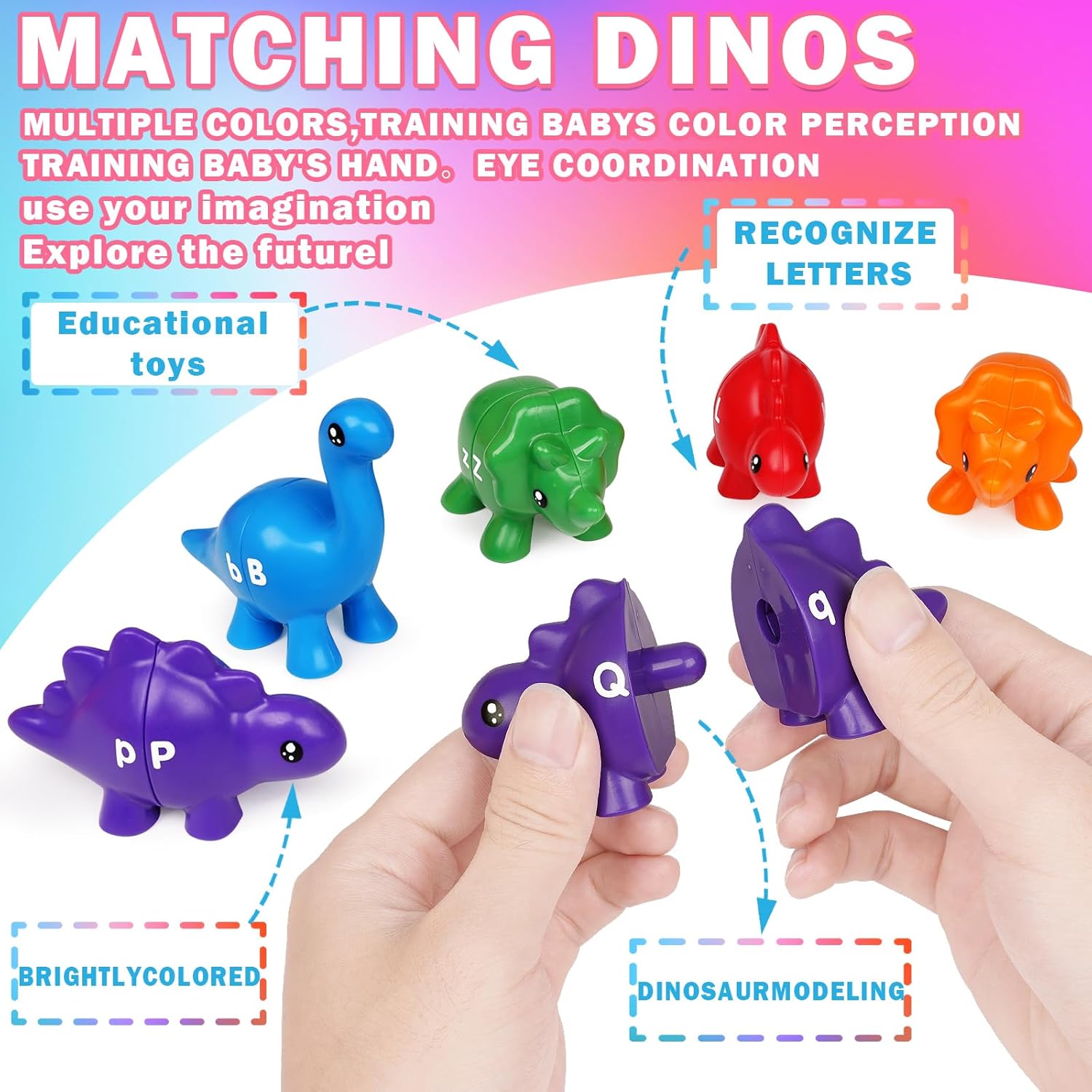 Juguetes de aprendizaje a juego de letras del alfabeto para niños pequeños, juguetes de letras de dinosaurio ABC de doble cara, juegos de