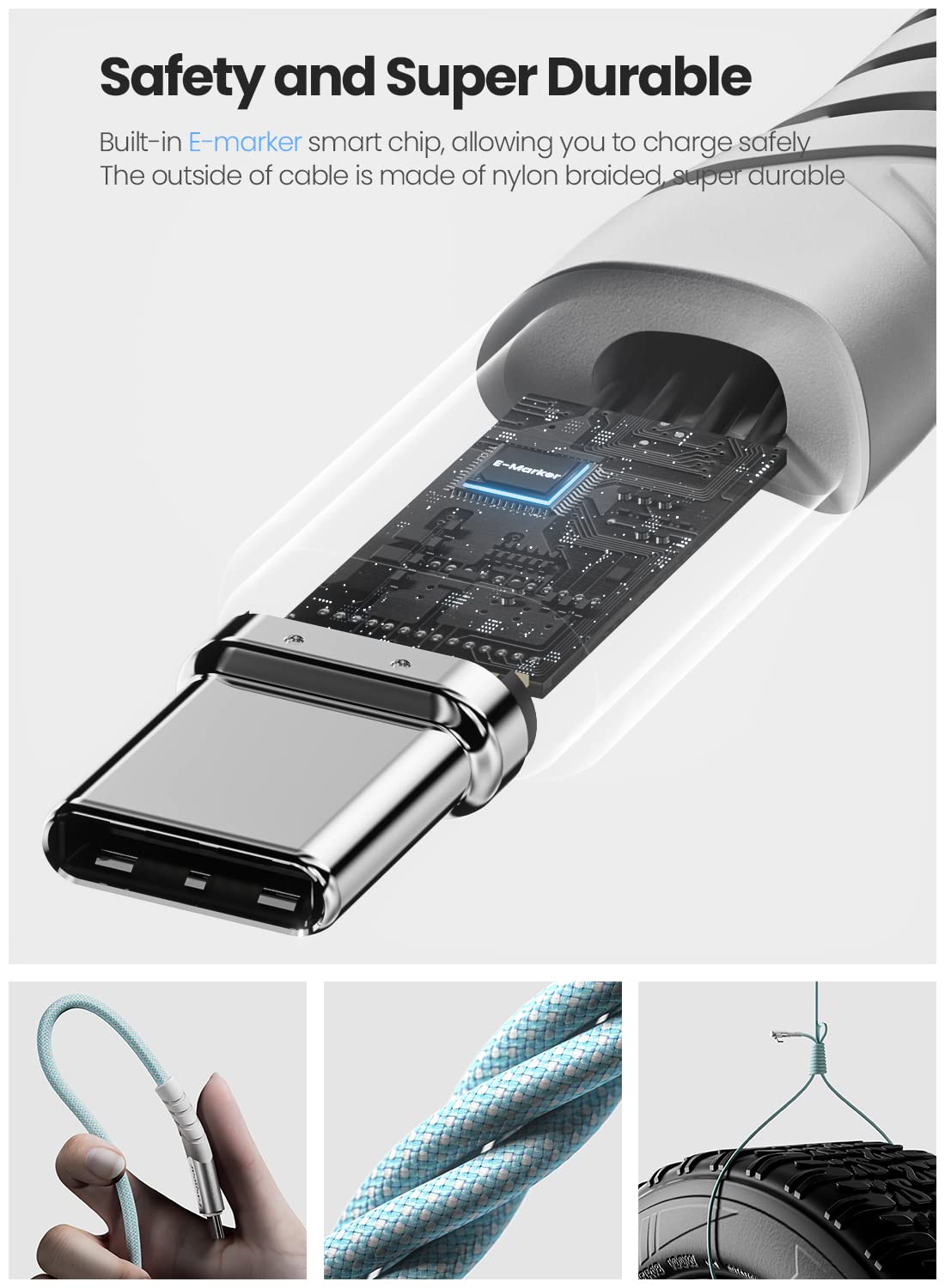 Fasgear Cable USB C a USB C de 100 W  1 paquete de 3 pies USB 2.0 tipo C a tipo C PD cable 5A de carga rápida en ángulo recto compatible con
