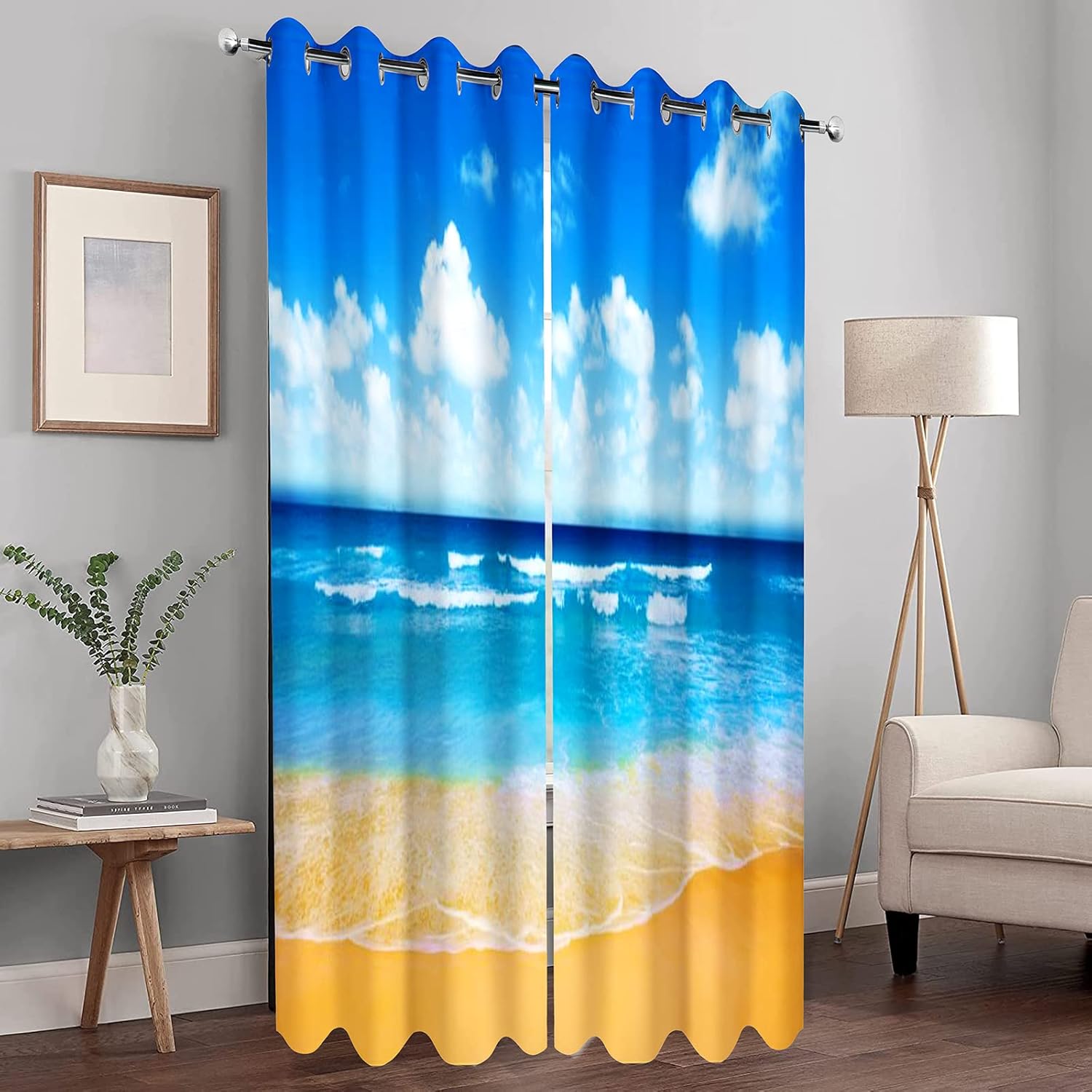 HAOHE Cortinas opacas de playa tropical, costeras, olas del mar, paisaje marino, paisaje marino, decoración de primavera y verano para dormitorio,