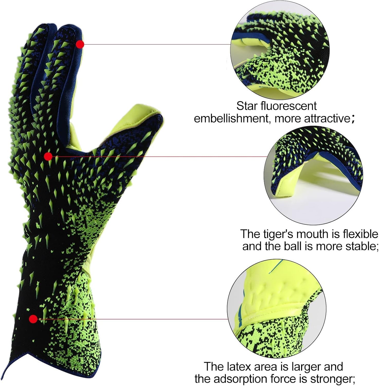 Guantes de portero, agarre fuerte para portero de fútbol, guantes de portero con talla 678910 guantes de fútbol para niños, jóvenes y adultos