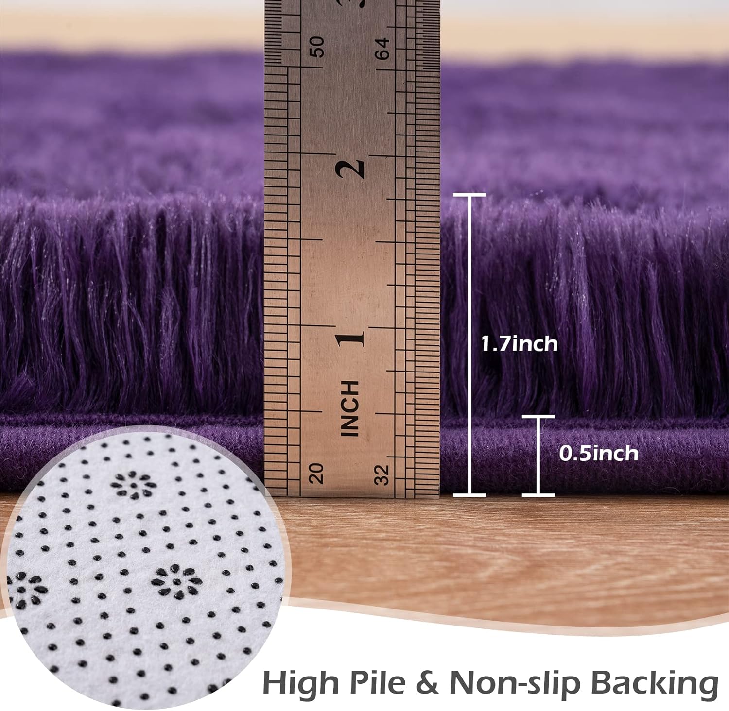 Alfombra de pasillo esponjosa para dormitorio, sala de estar, 2 x 6 pies, color morado oscuro, alfombra suave y mullida para mesita de noche,