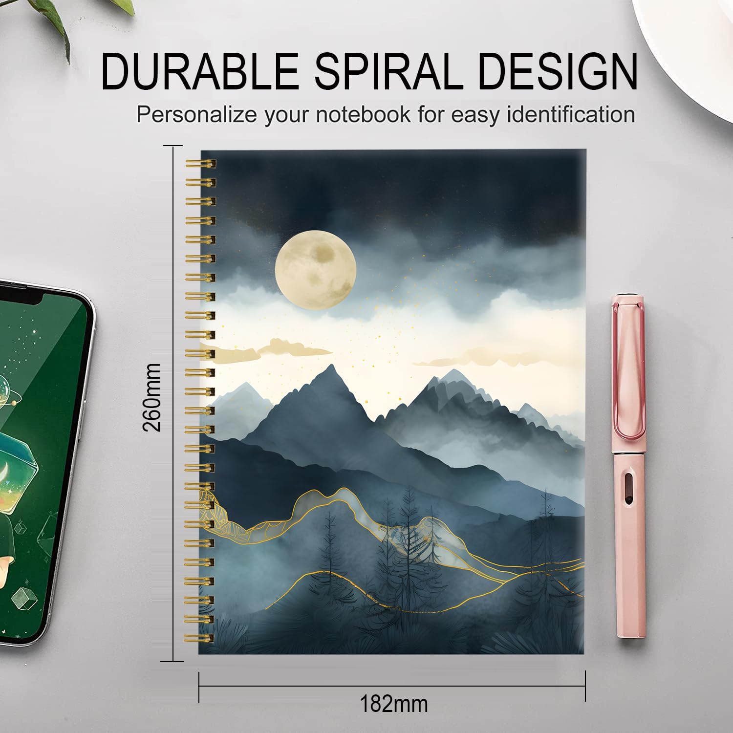 FVBAO Cuaderno de espiral para mujer, cuadernos universitarios A5 de 6 x 8.4 pulgadas, 120 páginas rayadas con papel grueso de alta calidad,