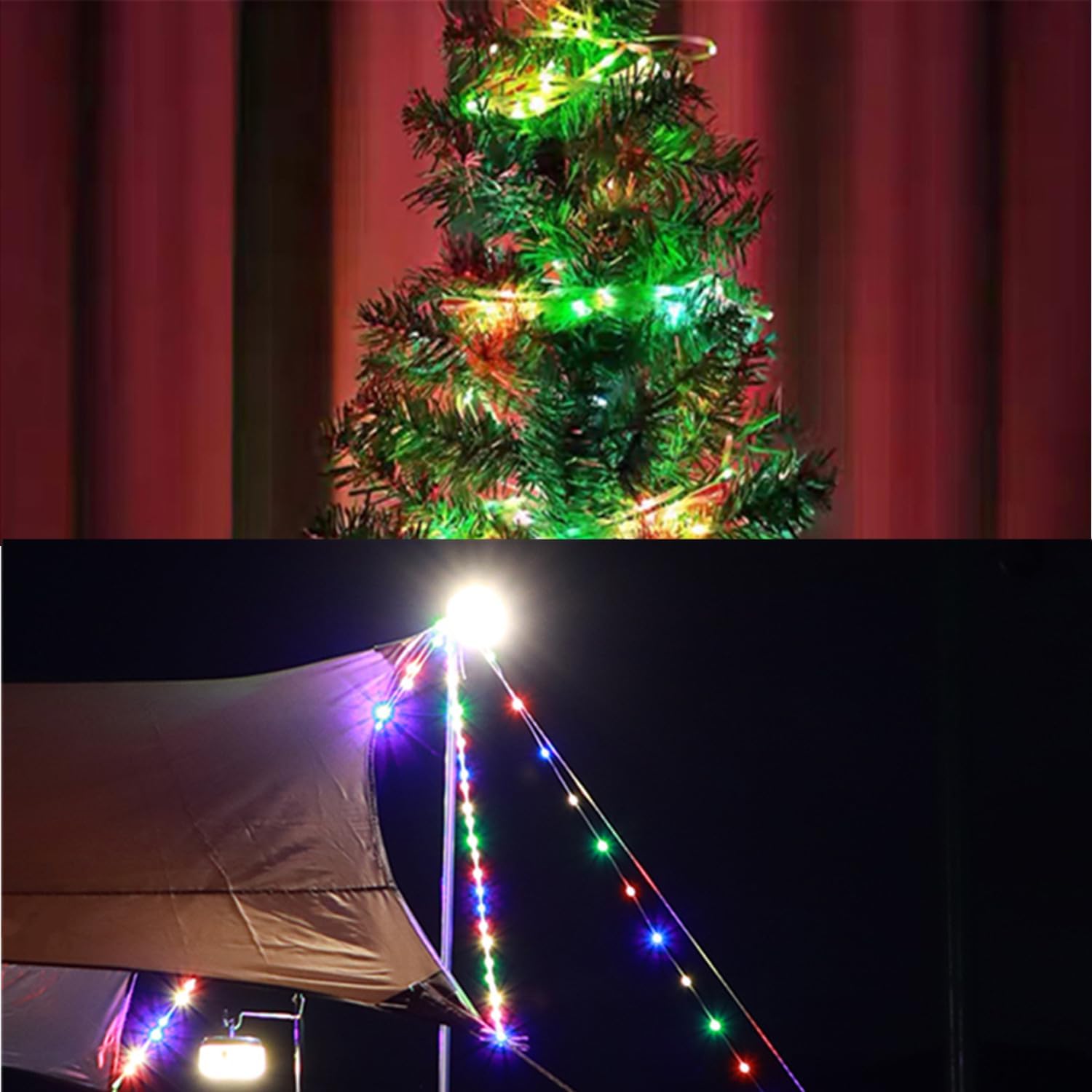 goldseaside Guirnalda de luces portátiles para campamento, 2 en 1, recargable por USB, luz para exteriores, decoración de vacaciones, jardín, patio,