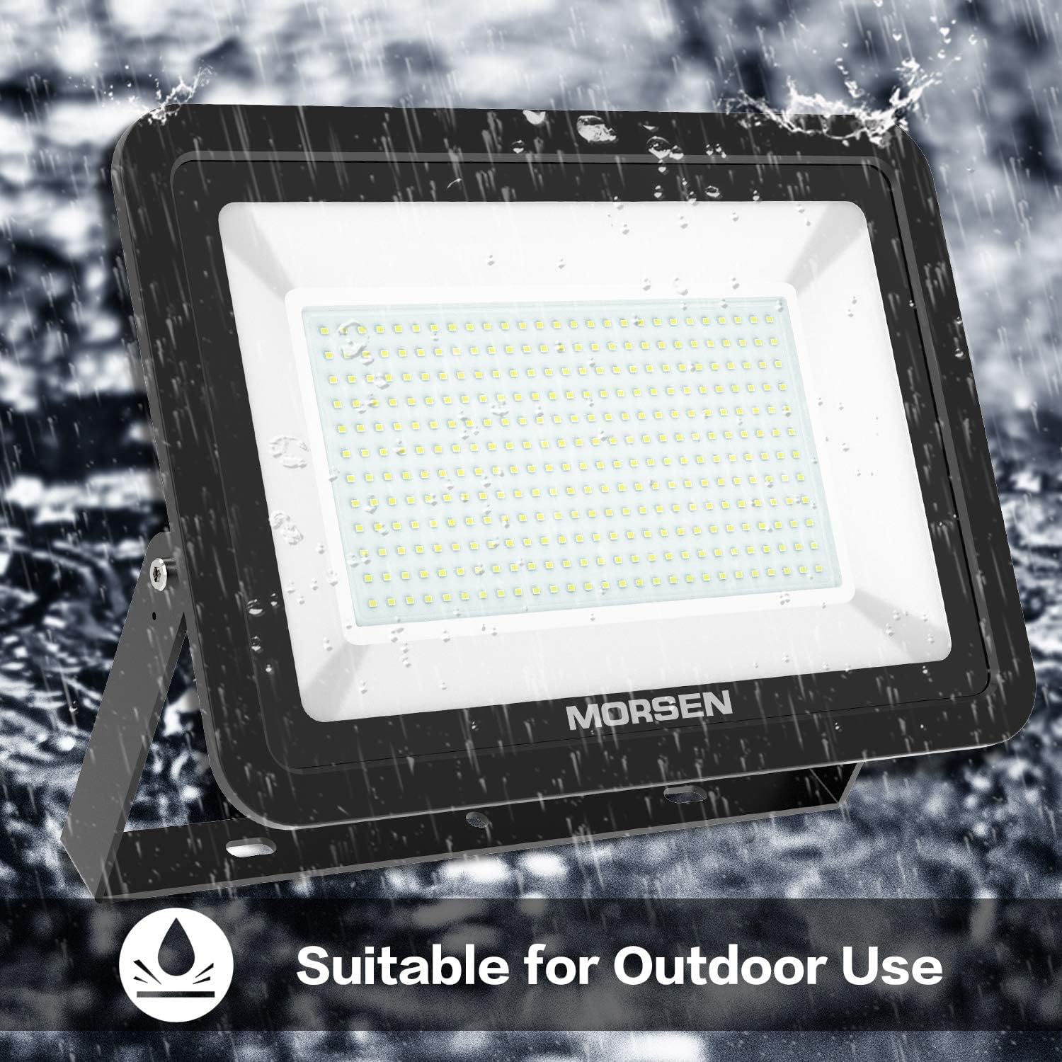 MORSEN Paquete de 2 luces LED de 300 W, luces de seguridad superbrillantes de 30000 lm, enchufe certificado UL, luz de inundación impermeable IP66