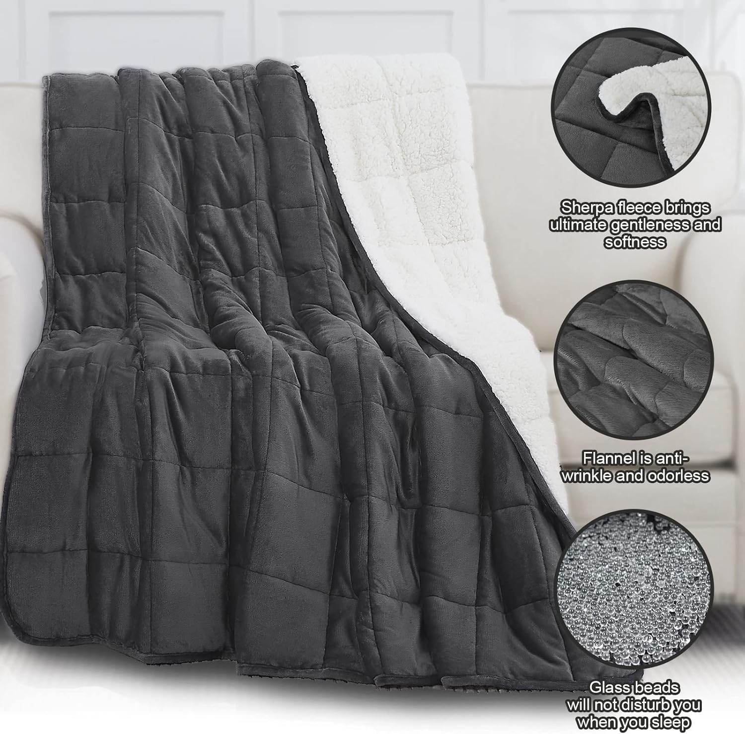 CYMULA Manta pesada de franela para adultos manta pesada de forro polar Sherpa de 60 x 80 pulgadas, manta suave transpirable de 15 libras, tamaño