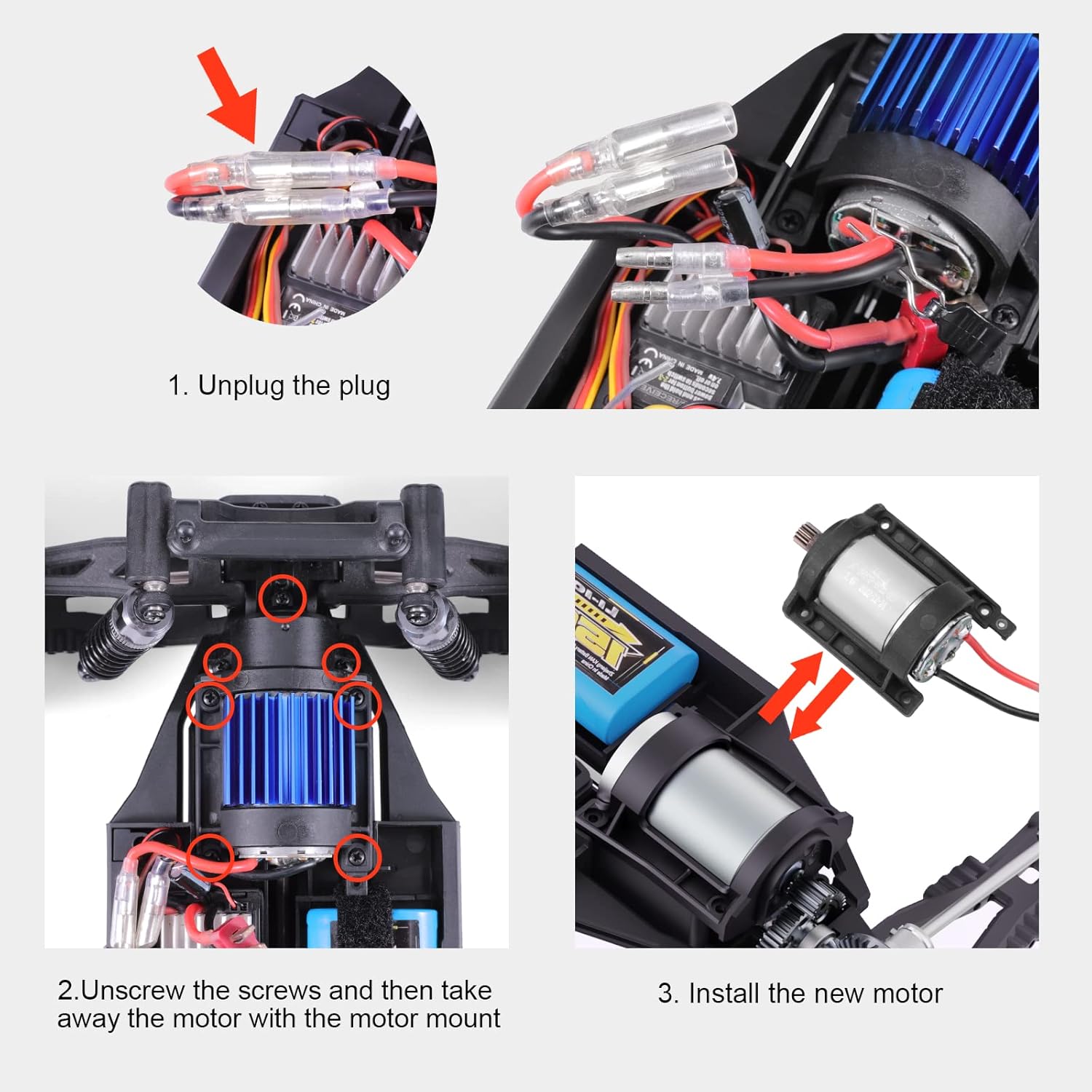 HAIBOXING Piezas de repuesto para automóviles RC a escala 112, camión a control remoto, motor cepillado 390 con piñón de motor aplicable a 903 y 905
