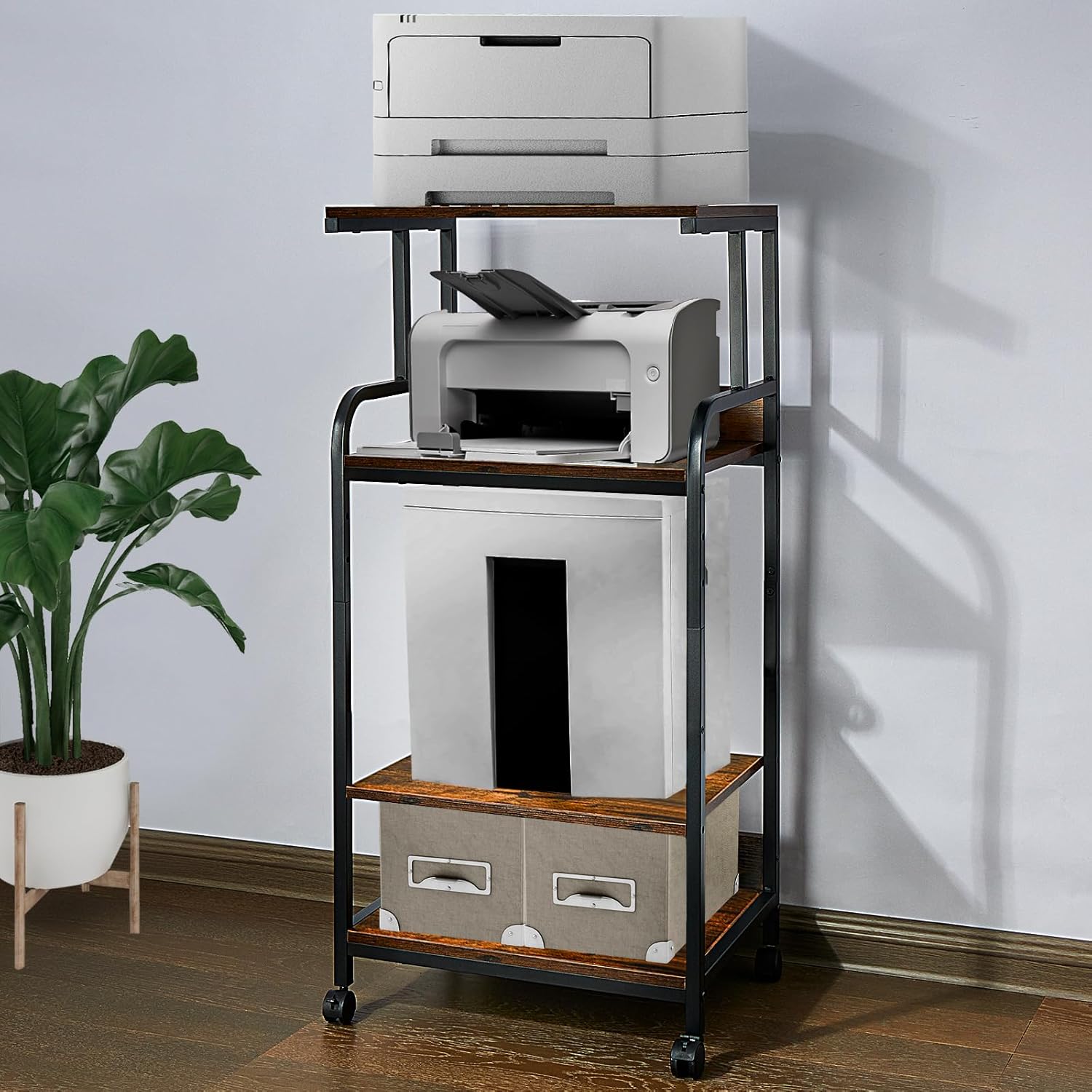 jarrvz Soporte de impresora de 4 niveles con ruedas, escritorio de impresora, estante de almacenamiento multiusos para oficina y hogar, soporte de