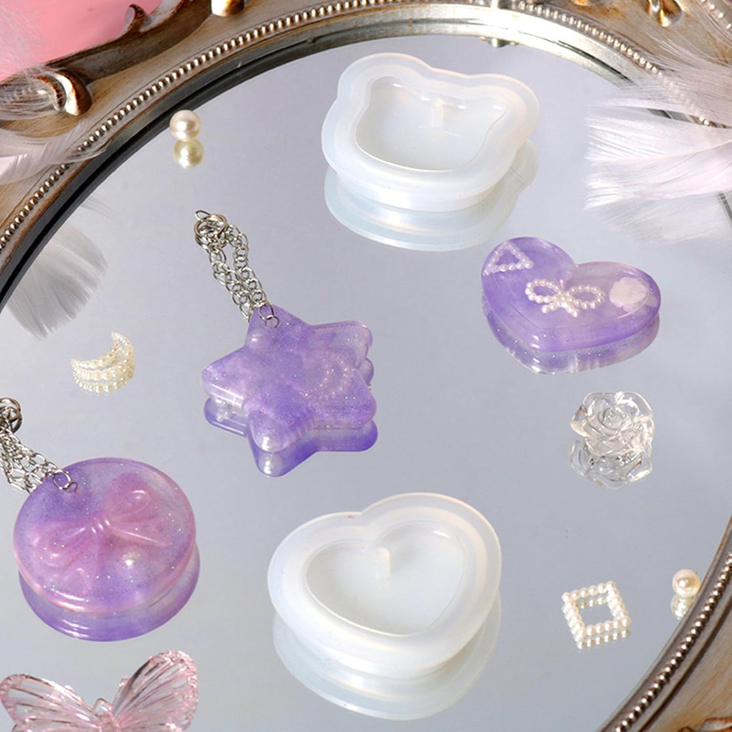 BEMINH Moldes de silicona para colgantes, 16 piezas, variedad de moldes geométricos con agujero para colgar, molde de resina UV para joyería, moldes