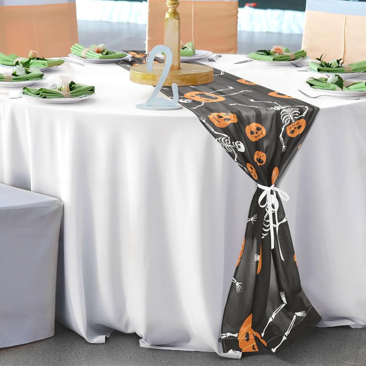 Funny Skeletons Pumpkins Table Runner Fall Table Decor for Desk Decor Halloween Table Runner 108 Inches Long