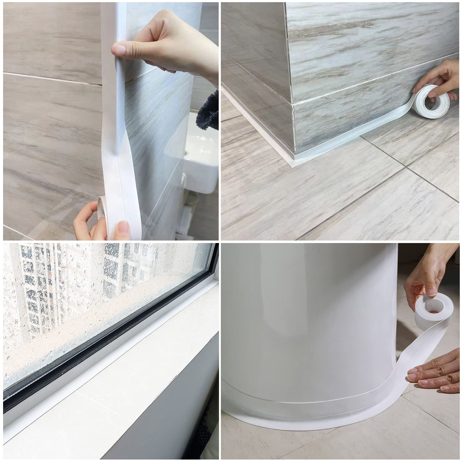 3 tiras selladoras de cinta de calafateo blanca, 1.5 x 10.5 pies, de PVC, autoadhesiva, impermeable, para baño, ducha, fregadero, baño, cinta de
