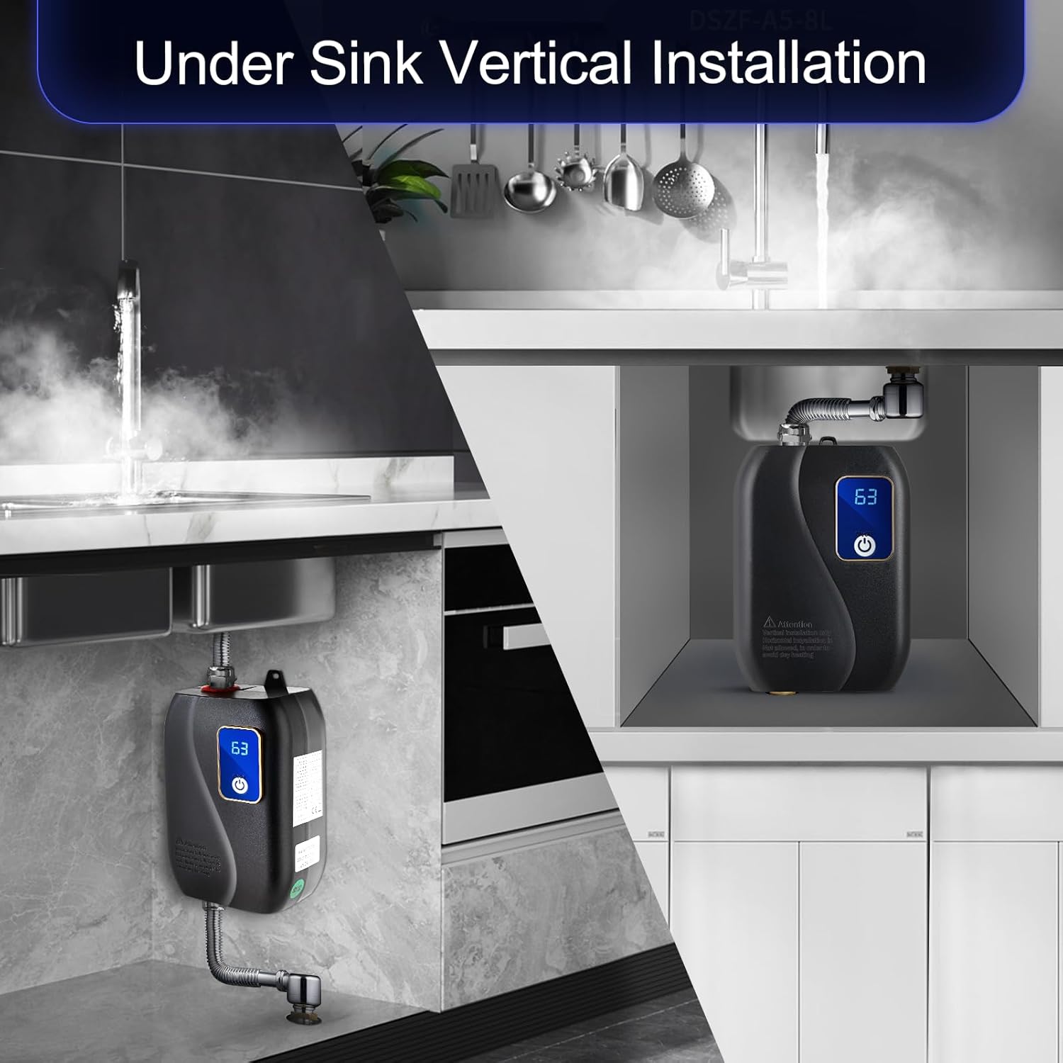 Calentador de agua eléctrico, calentador de agua caliente instantáneo de 110 V, enchufe debajo del fregadero, calentador de agua sin tanque bajo