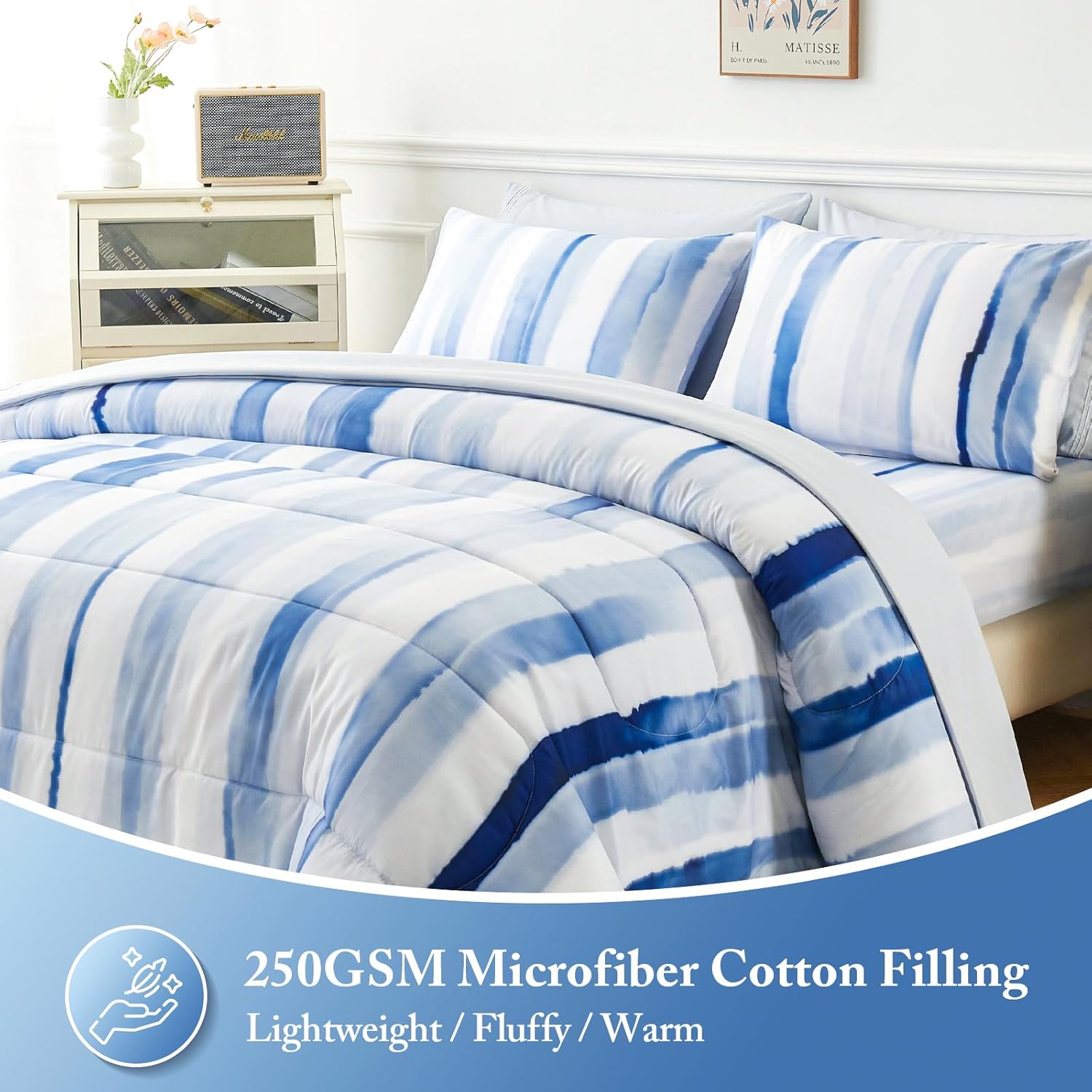 YIYEA Juego de edredón tamaño King  Estampado floral  7 piezas de cama en una bolsa  Juegos de ropa de cama para todas las estaciones con edredón,
