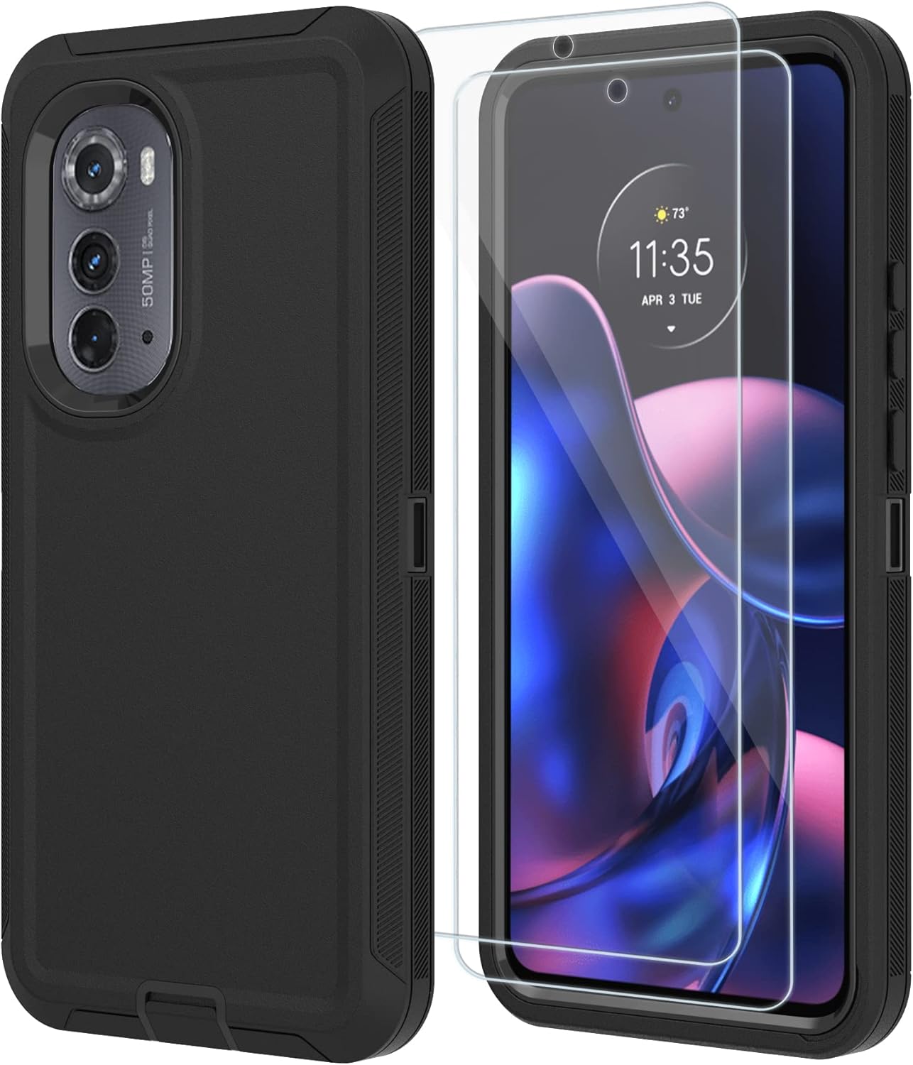 Qinmay Motorola Moto Edge 2022 – Funda resistente con 2 protectores de pantalla HD, color negro