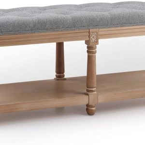 VONLUCE Banco de almacenamiento de zapatos, banco de entrada vintage francés de 45 pulgadas, banco de zapatos con marco de madera con cojín de VONLUCE Banco de almacenamiento de zapatos, banco de entrada vintage francés de 45 pulgadas, banco de zapatos con marco de madera con cojín de