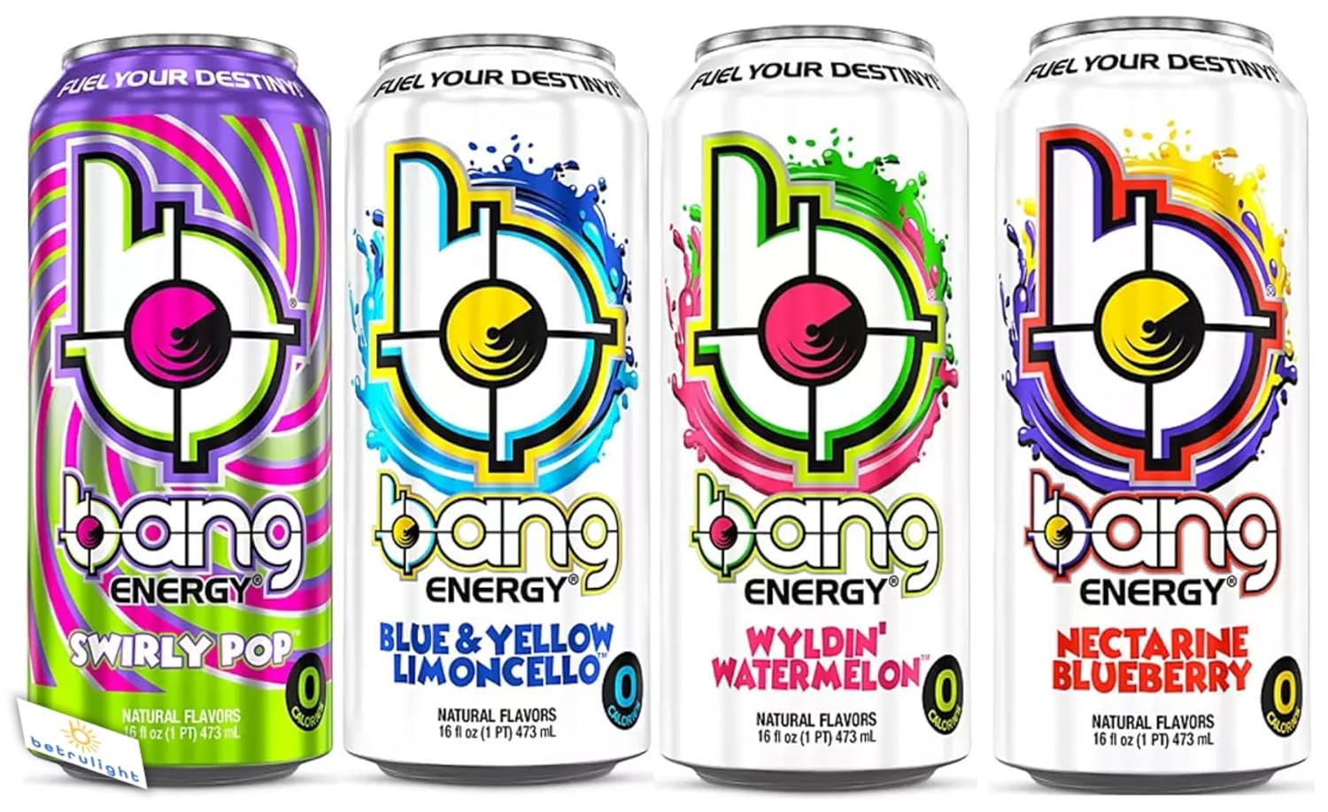 Bang Energy Drinks  Paquete variado rosa de Swirly Pop  Limoncello azul y amarillo  Wyldin Watermelon  Nectarina Blueberry  Cero calorías  Bebidas