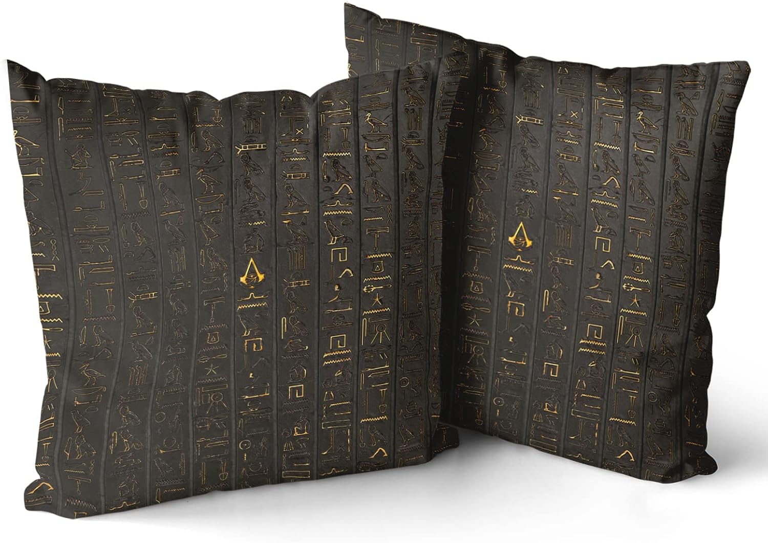 2 fundas de almohada de jeroglífico egipcio antiguo de 18 x 18 pulgadas, fundas de almohada decorativas de tamaño estándar, color negro y dorado,