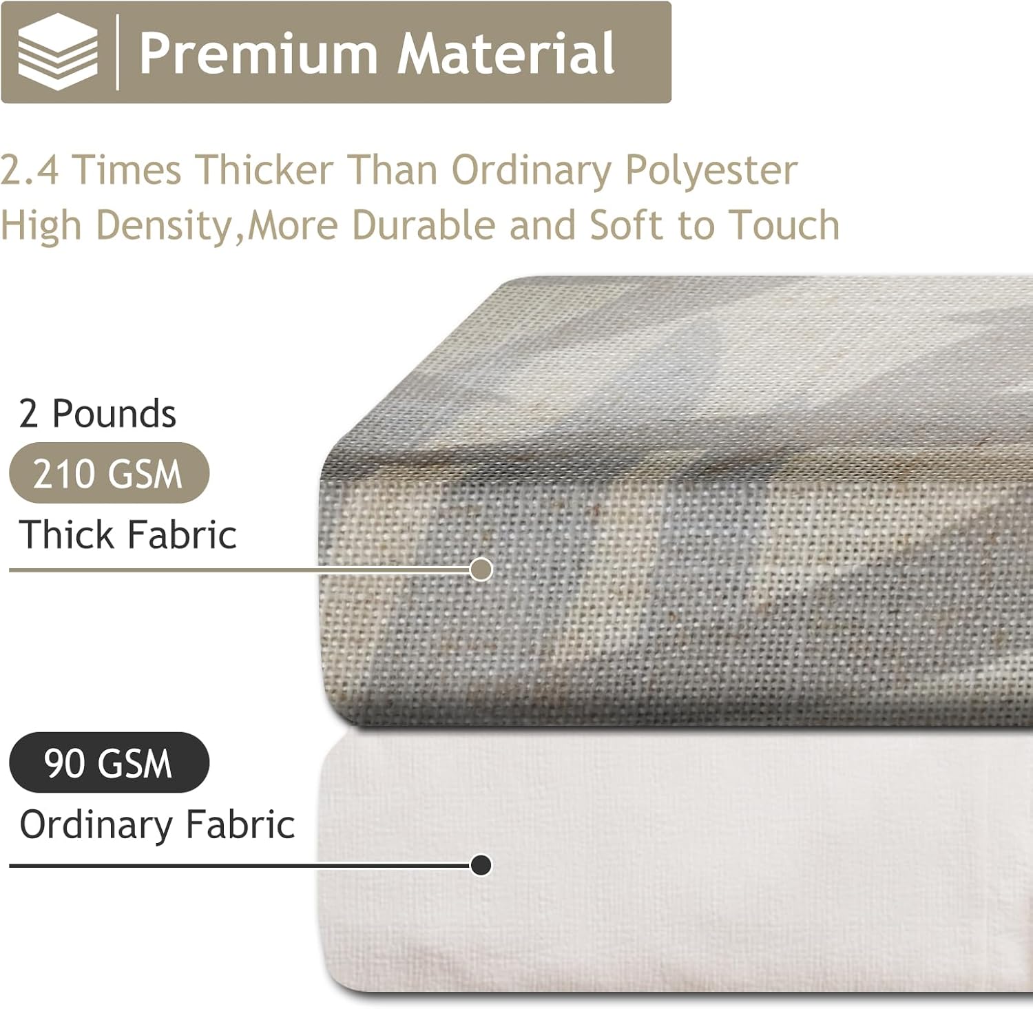 Cortina de ducha para baño, color gris y beige, mezcla de lino, hojas y plantas, juego de cortinas de ducha para baño, resistente, 12 ganchos