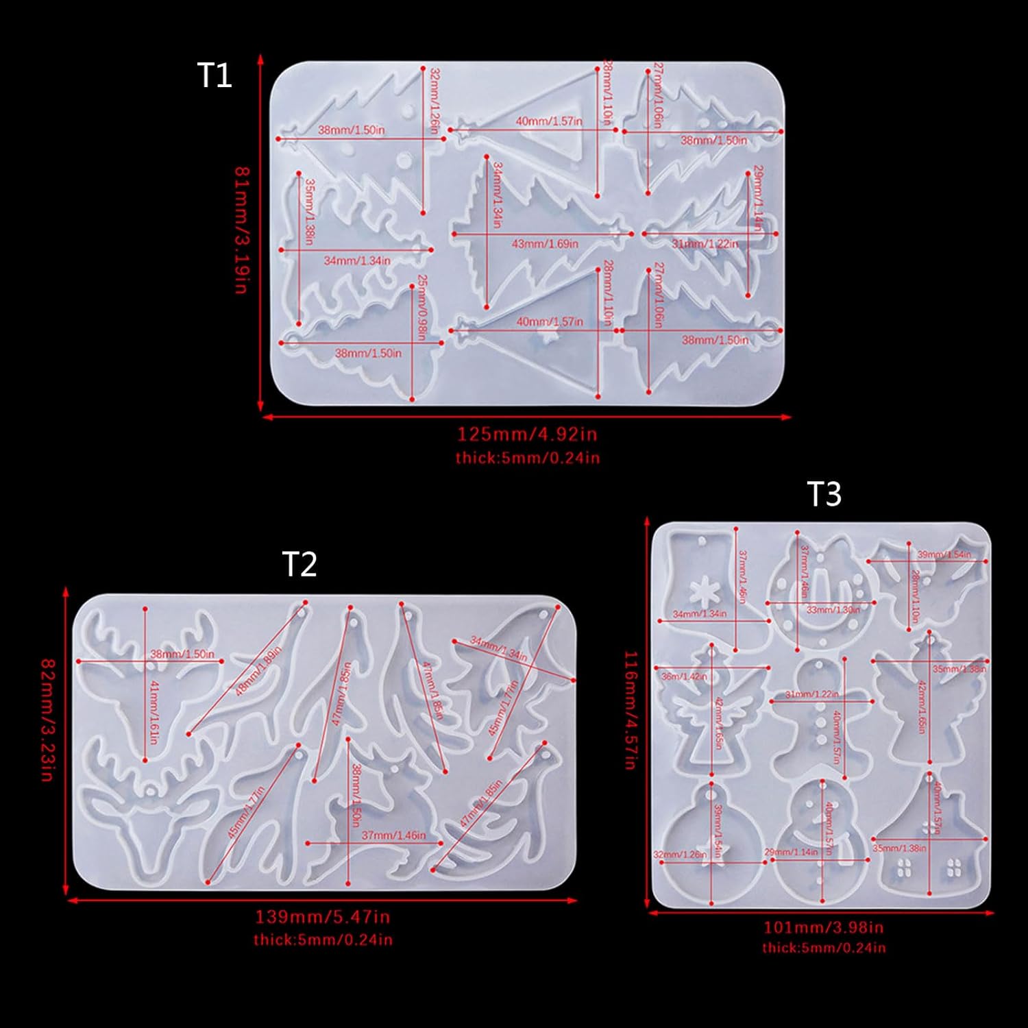 SYlive Molde de llavero de silicona DIY Artesanías Molde de resina epoxi Joyería colgante de Navidad
