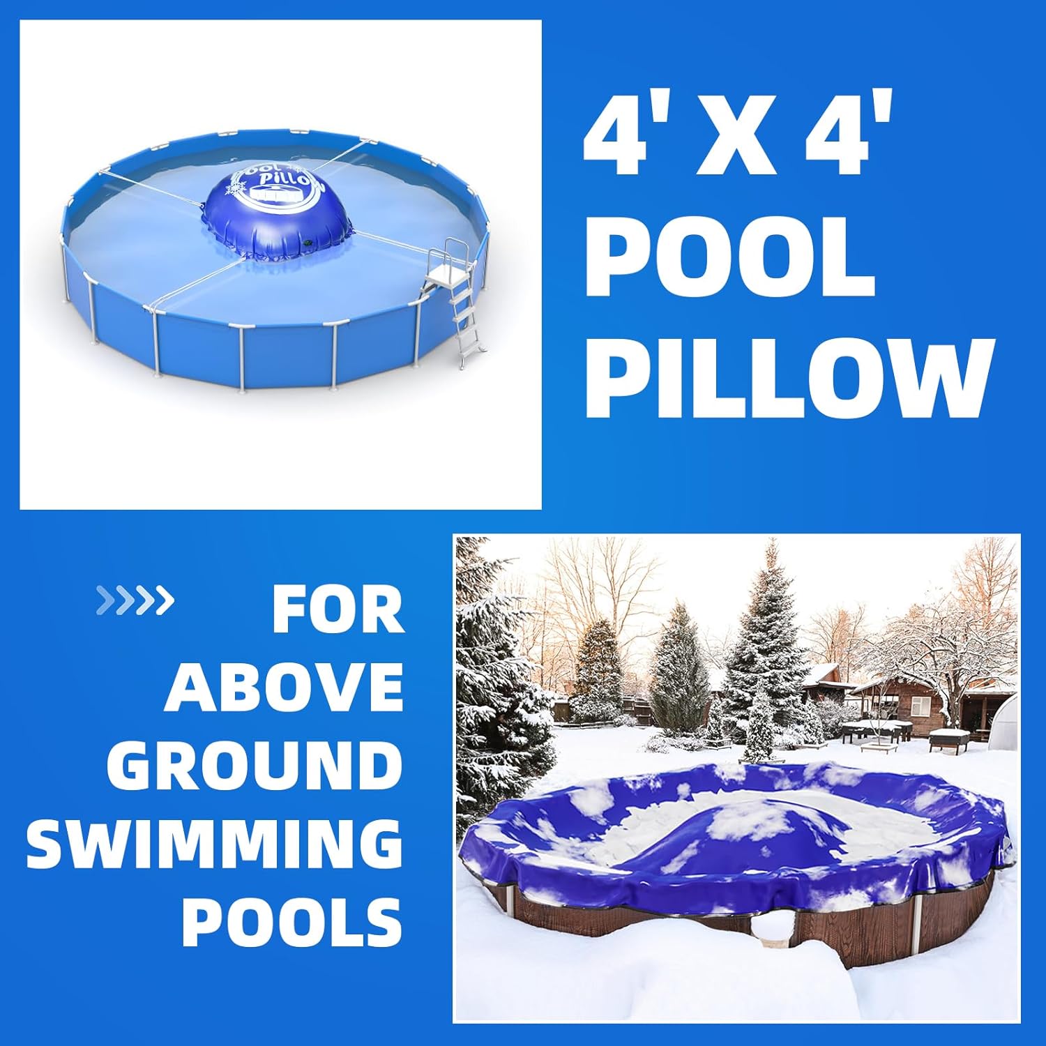 Juego de 2 almohadas de piscina de 4 x 4 pies para piscina sobre el suelo, kit de cierre de piscina para invierno, extra duraderas y resistentes al