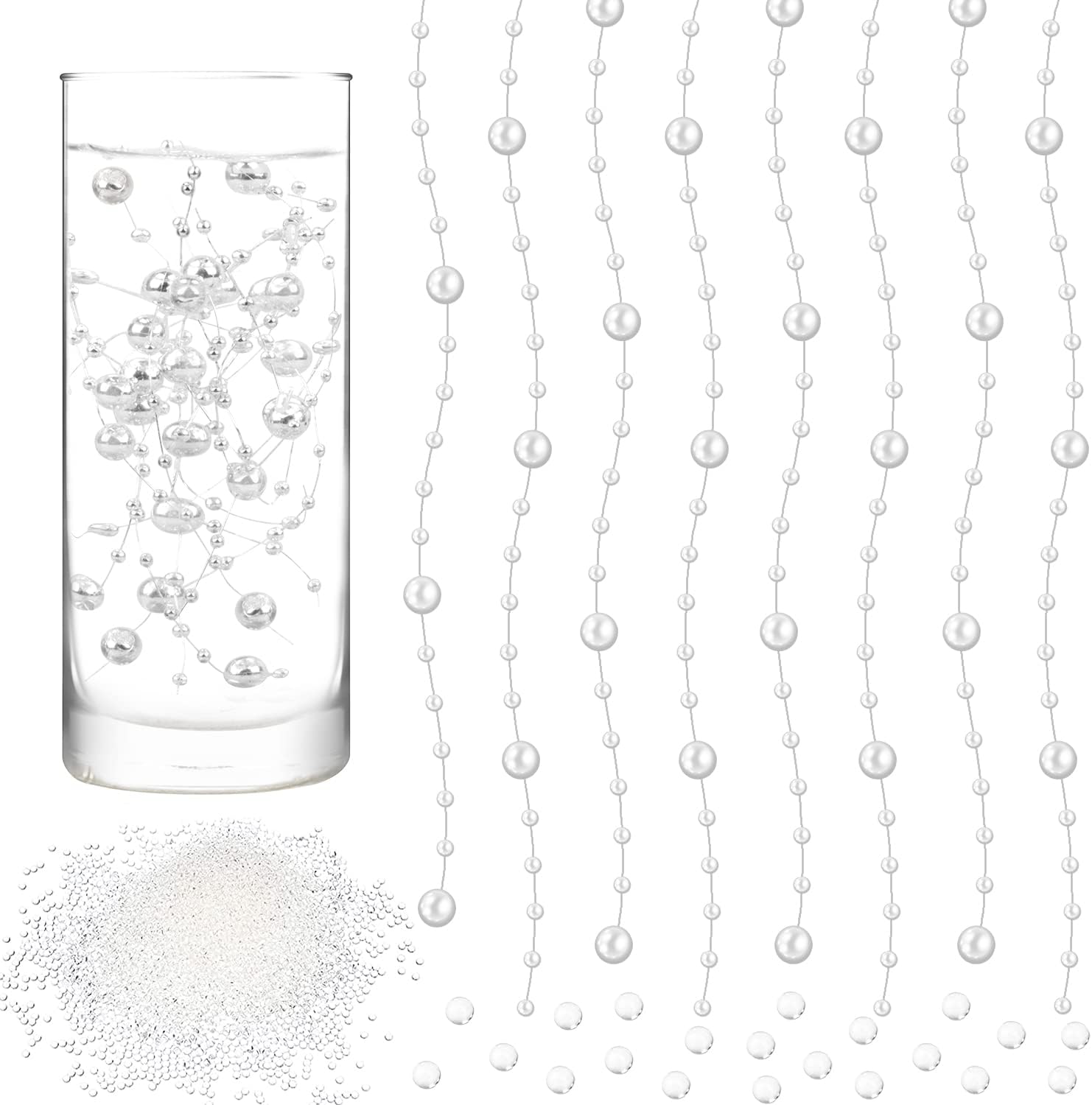 50 cuentas de perlas para flotar, perlas flotantes de plata de 20 pulgadas, cuentas flotantes con 20000 cuentas de agua, cuentas flotantes para
