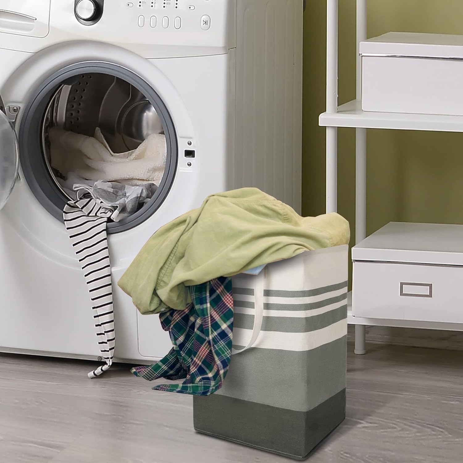 Paquete de 4 cestas grandes para la ropa sucia de 80 litros con asas largas, plegable, impermeable, cesta para ropa sucia, plegable, fácil de