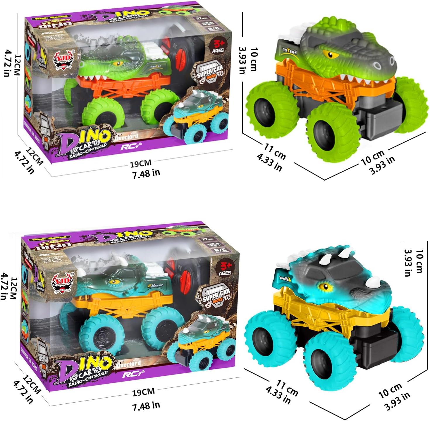 SCKTYZS Auto a control remoto para niños de 3 a 5 años, de 4 a 6 años, juguetes de dinosaurios para niños, camión monstruo, autos de control remoto