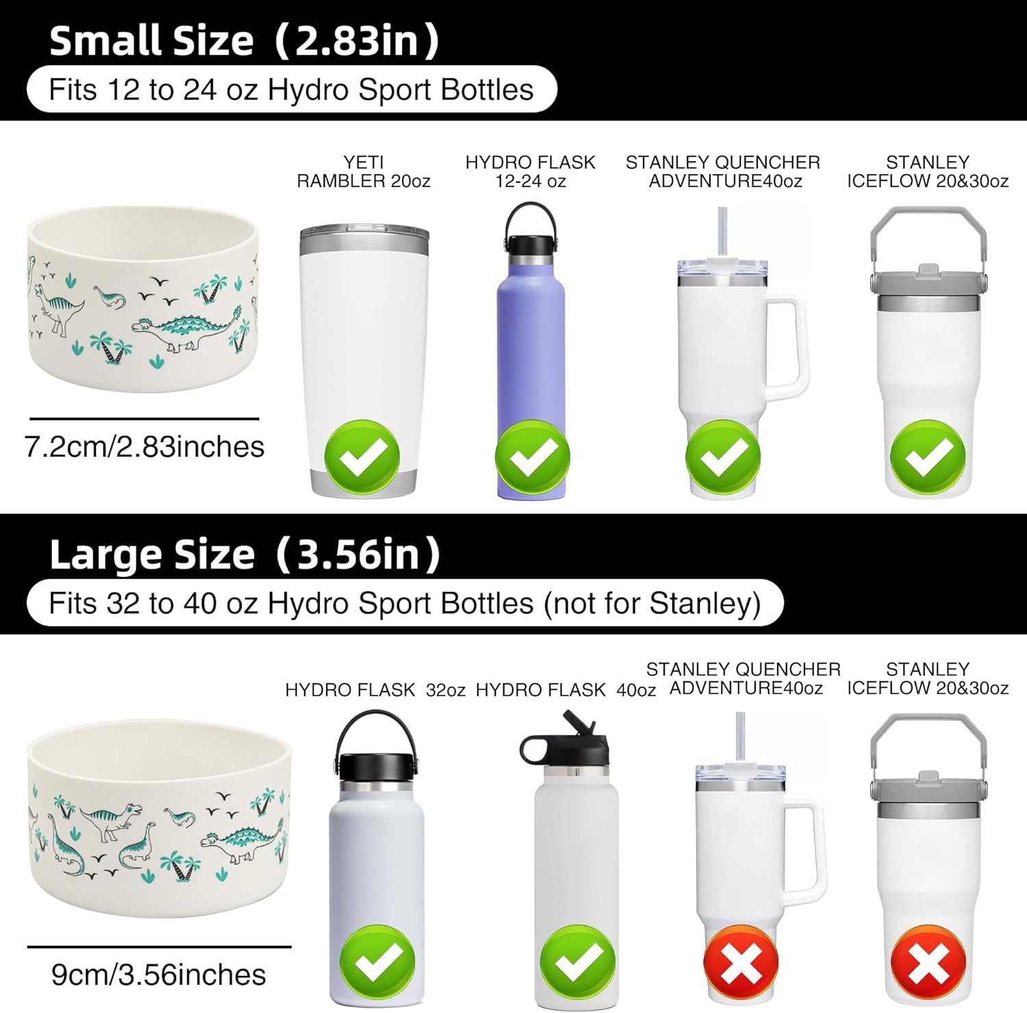 Funda protectora de silicona compatible con botella de agua Hydro Flask (dinosaurio)