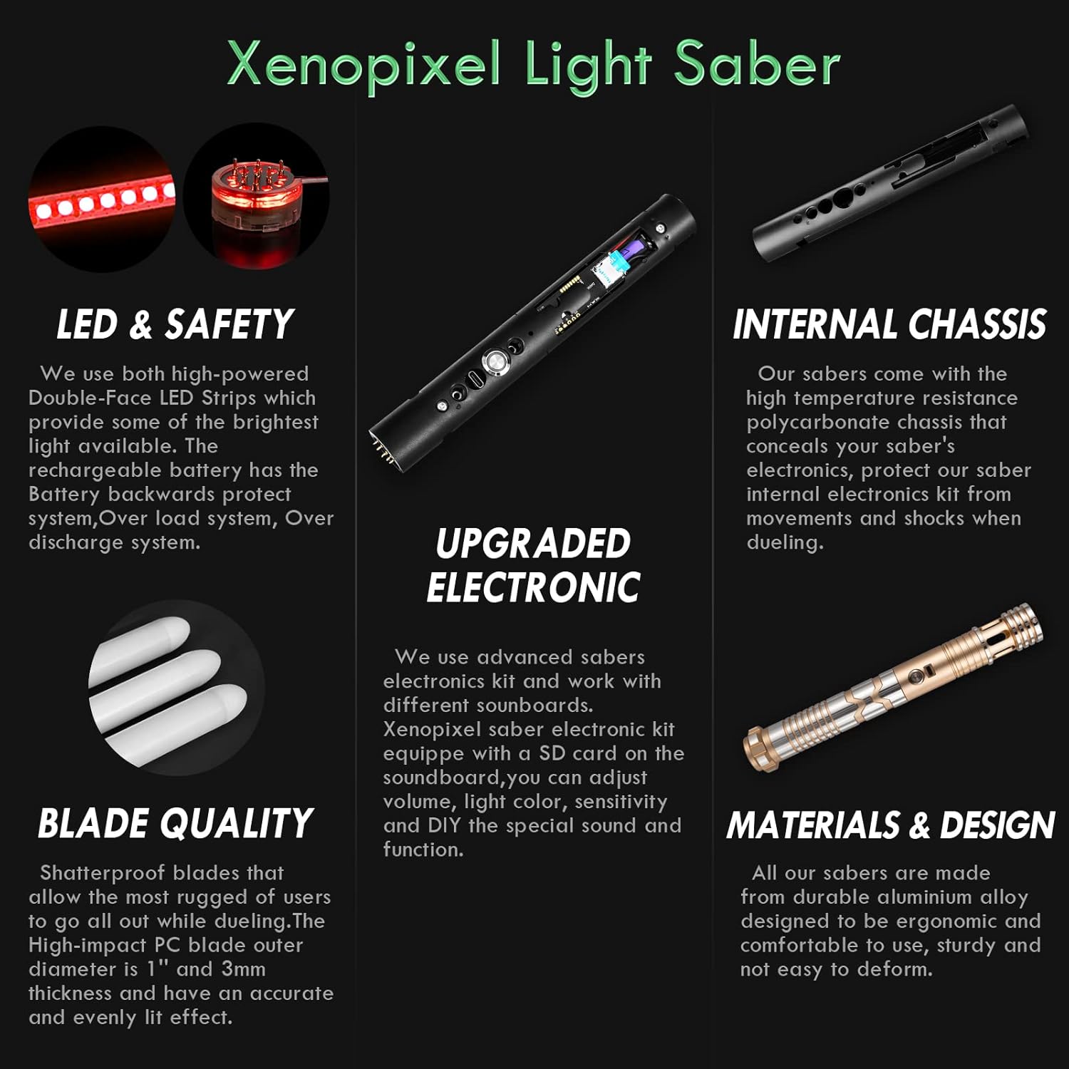 CUSTOM SABER Sable de luz de xenopíxel de oscilación suave sensible, control de movimiento para encender la hoja, 12 tipos de modo hoja, 34 fuentes