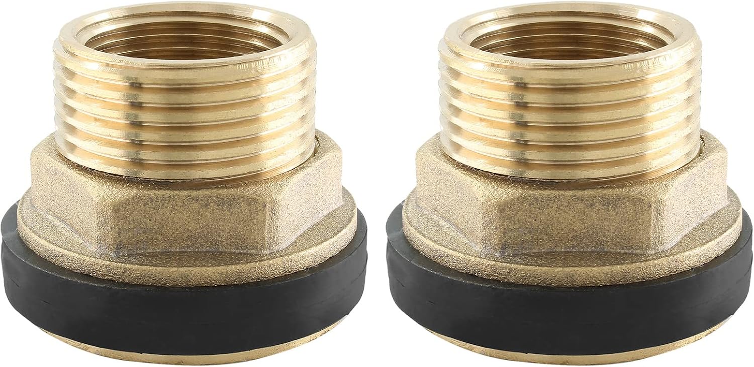 2 piezas de accesorios de mamparo de latón, conector de tanque de agua macho de 34 pulgadas hembra de 1 pulgada con 2 anillos de goma para barriles
