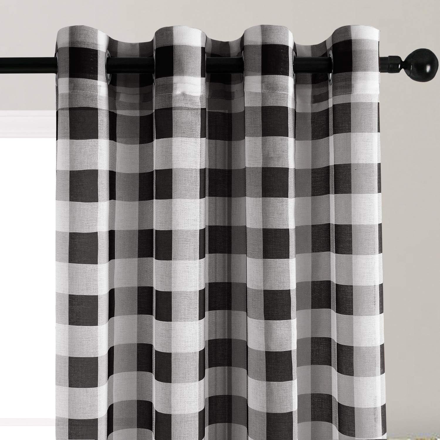 Hiasan – Cortinas transparentes con diseño a cuadros para sala de estar y dormitorio