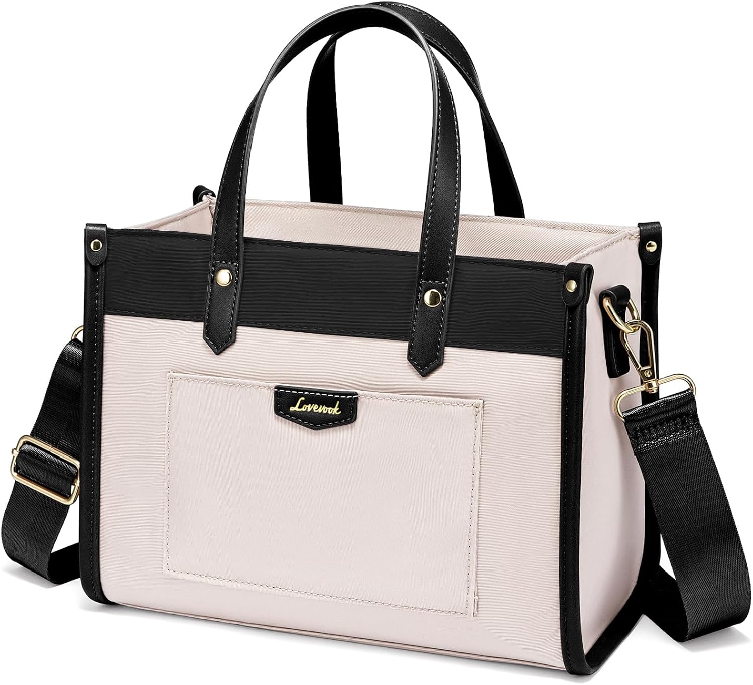 LOVEVOOK Bolsa de almuerzo para mujer, bolsa de almuerzo aislada de gran capacidad para oficina, trabajo, picnic, playa, a la moda, beige y negro, S