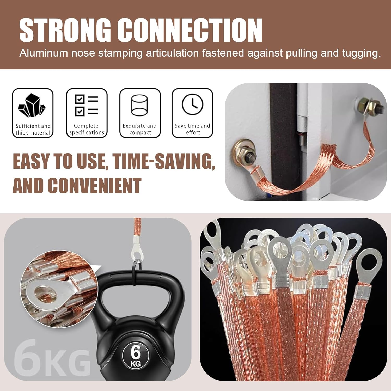 Pack-5 Car Engine Grounding Strap, 3 Pcs 9.8″ + 2 Pcs 12.9″ Flexible Copper Braided Multi-purpose Grounding Cable Strap, Bridge Cable Distribution