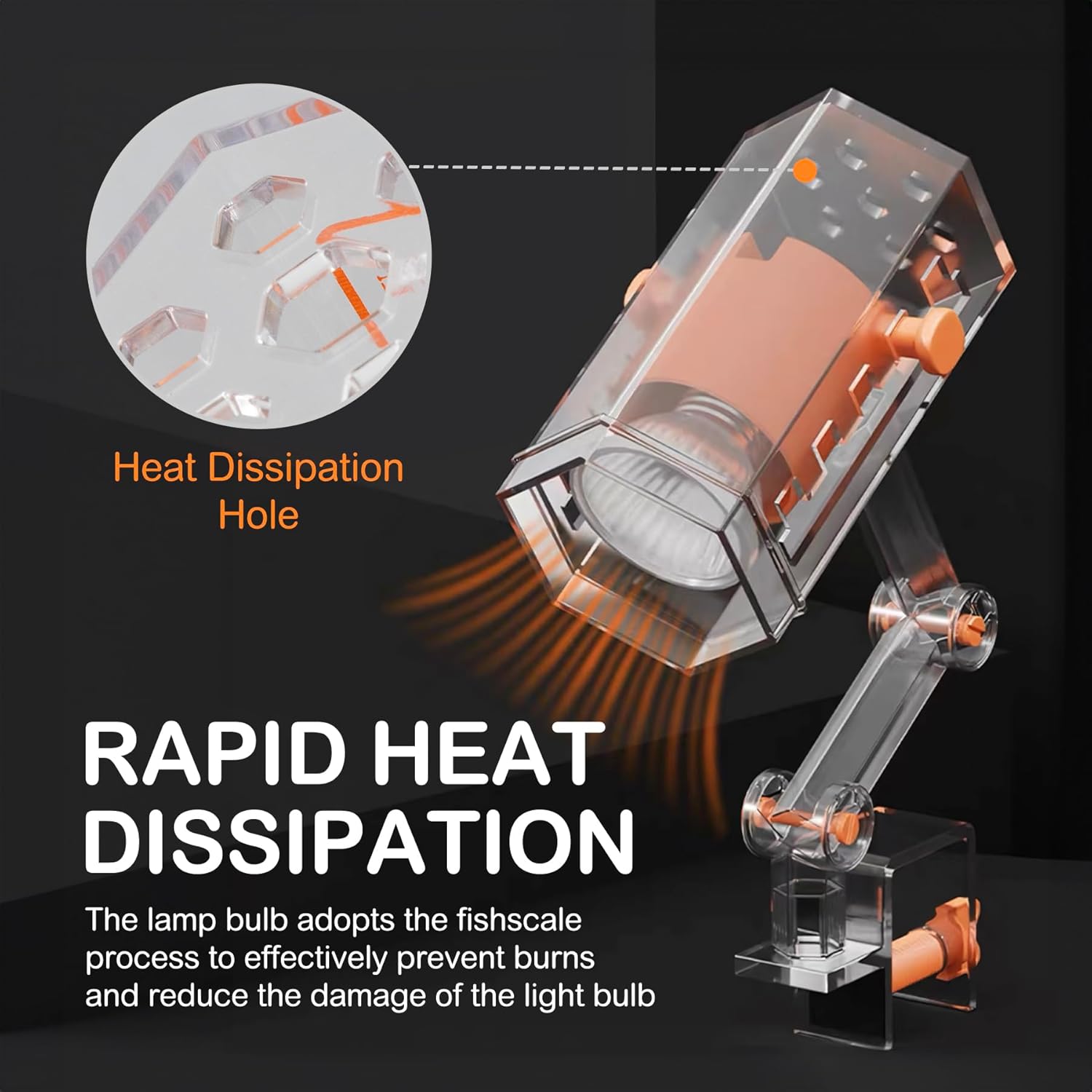 Clioran Lámpara UV de calor de reptil, luz UVA UVB con clip de tornillo, brazos giratorios ajustables de 360, lámpara Gecko de calefacción de